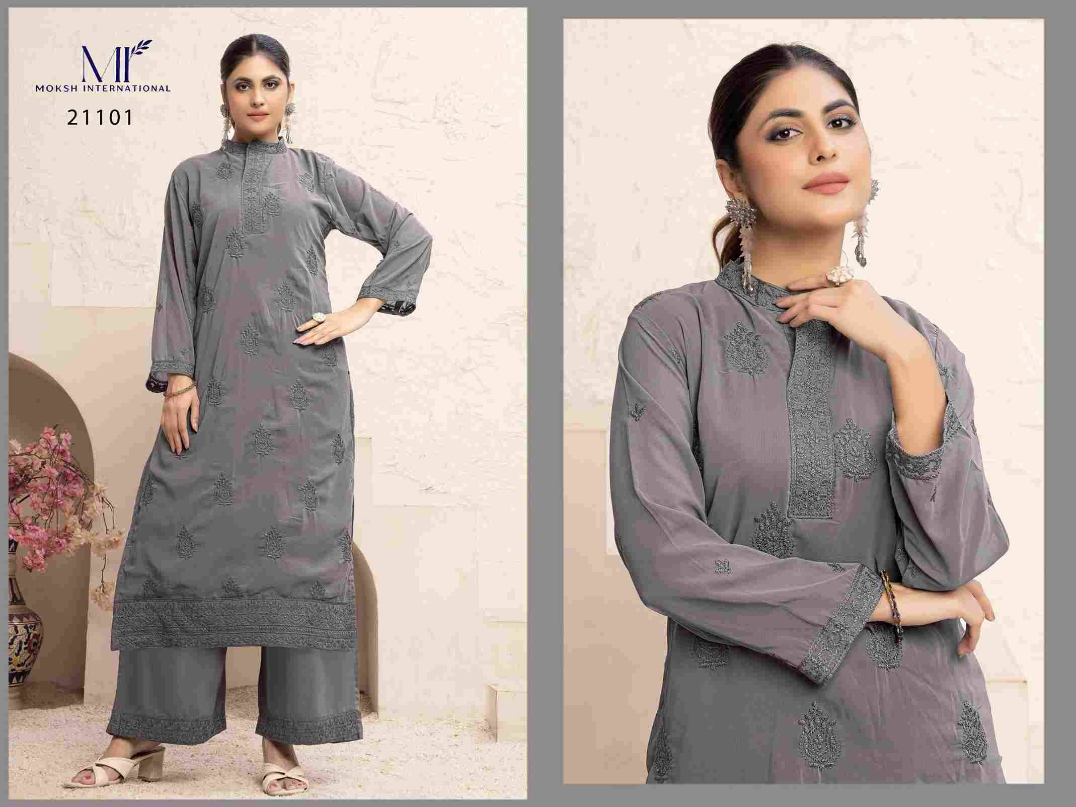 Vani By Moksh International 21101 To 21103 Series Designer Stylish Fancy Colorful Beautiful Party Wear & Ethnic Wear Collection Faux Georgette Kurtis With Bottom At Wholesale Price
