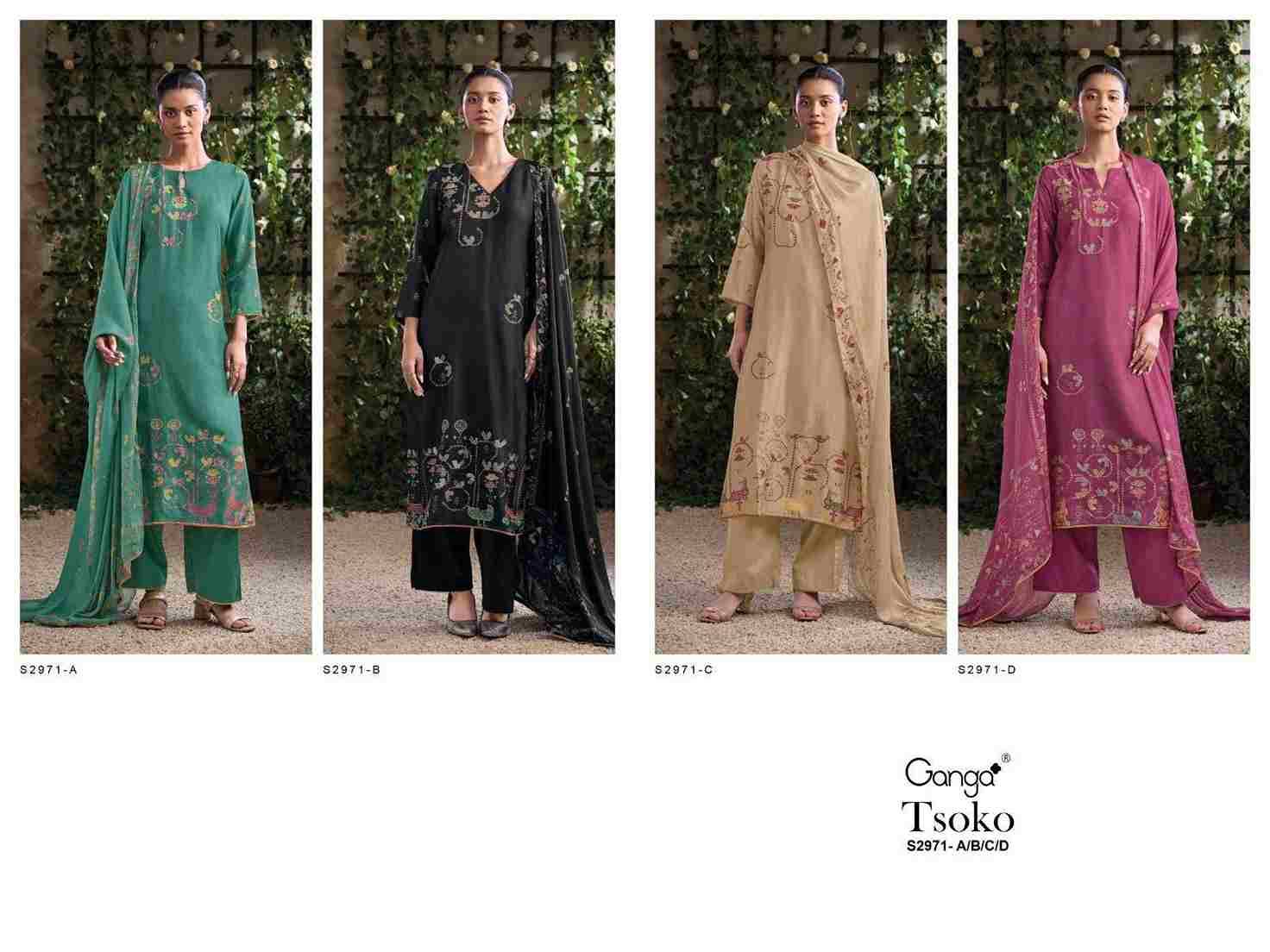 Tsoko-2971 By Ganga Fashion 2971-A To 2971-D Series Beautiful Festive Suits Colorful Stylish Fancy Casual Wear & Ethnic Wear Pure Bemberg Silk Dresses At Wholesale Price