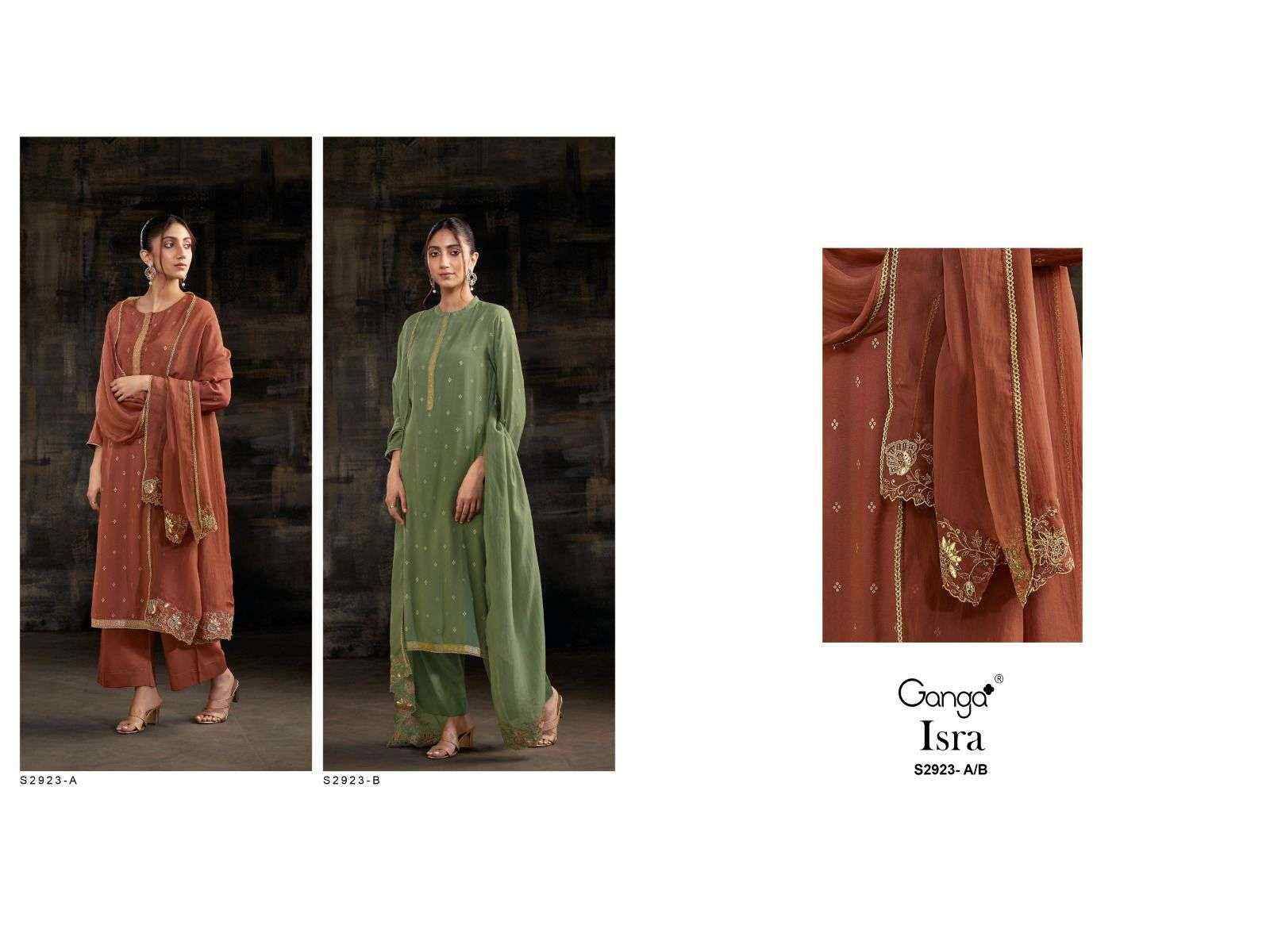 Isra-2923 By Ganga Fashion 2923-A To 2923-B Series Beautiful Festive Suits Colorful Stylish Fancy Casual Wear & Ethnic Wear Pure Viscose Silk Dresses At Wholesale Price