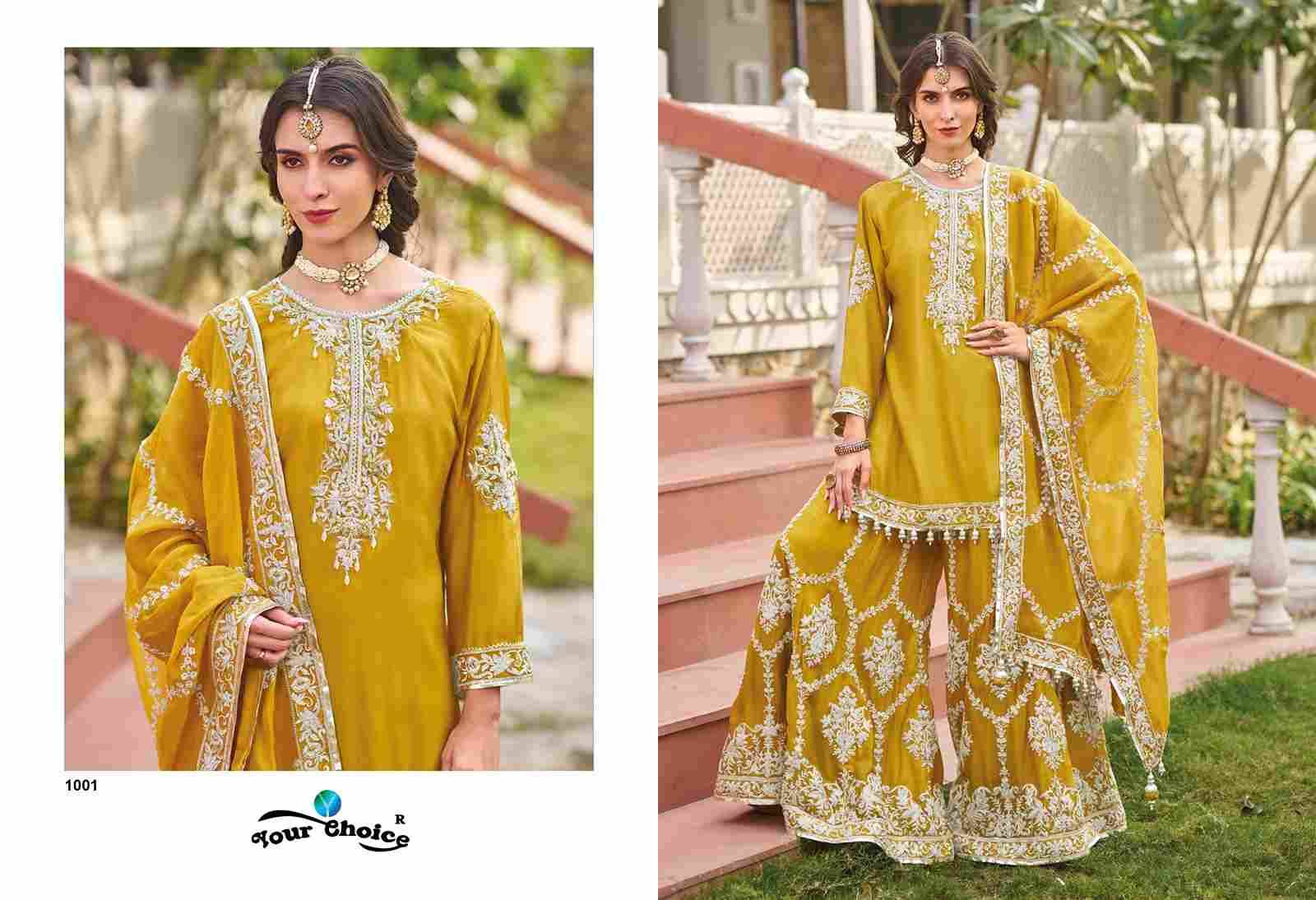 Sahiba By Your Choice 1001 To 1003 Series Designer Sharara Suits Beautiful Fancy Colorful Stylish Party Wear & Occasional Wear Heavy Chinnon Dresses At Wholesale Price