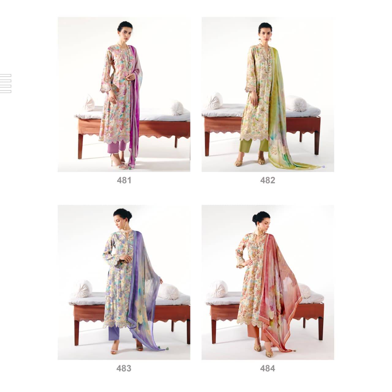 Gulaabia By Sohni 481 To 484 Series Beautiful Suits Colorful Stylish Fancy Casual Wear & Ethnic Wear Pure Bemberg Silk Jacquard Dresses At Wholesale Price