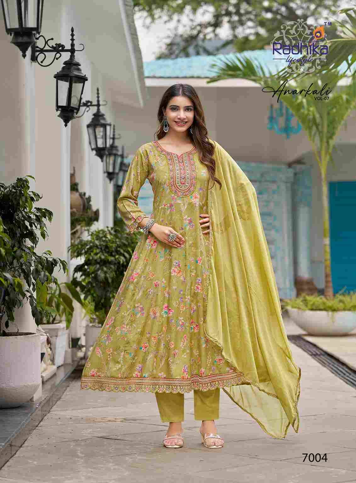 Anarkali Vol-7 By Radhika Lifestyle 7001 To 7006 Series Designer Anarkali Suits Beautiful Stylish Fancy Colorful Party Wear & Occasional Wear Pure Rayon Foil Print Dresses At Wholesale Price