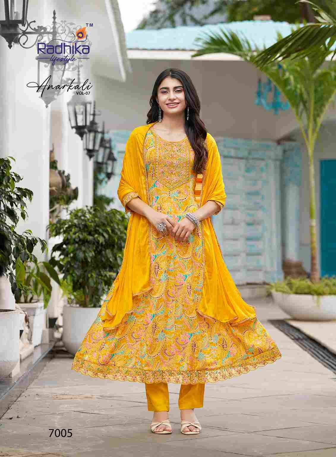 Anarkali Vol-7 By Radhika Lifestyle 7001 To 7006 Series Designer Anarkali Suits Beautiful Stylish Fancy Colorful Party Wear & Occasional Wear Pure Rayon Foil Print Dresses At Wholesale Price