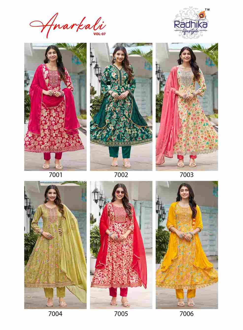Anarkali Vol-7 By Radhika Lifestyle 7001 To 7006 Series Designer Anarkali Suits Beautiful Stylish Fancy Colorful Party Wear & Occasional Wear Pure Rayon Foil Print Dresses At Wholesale Price