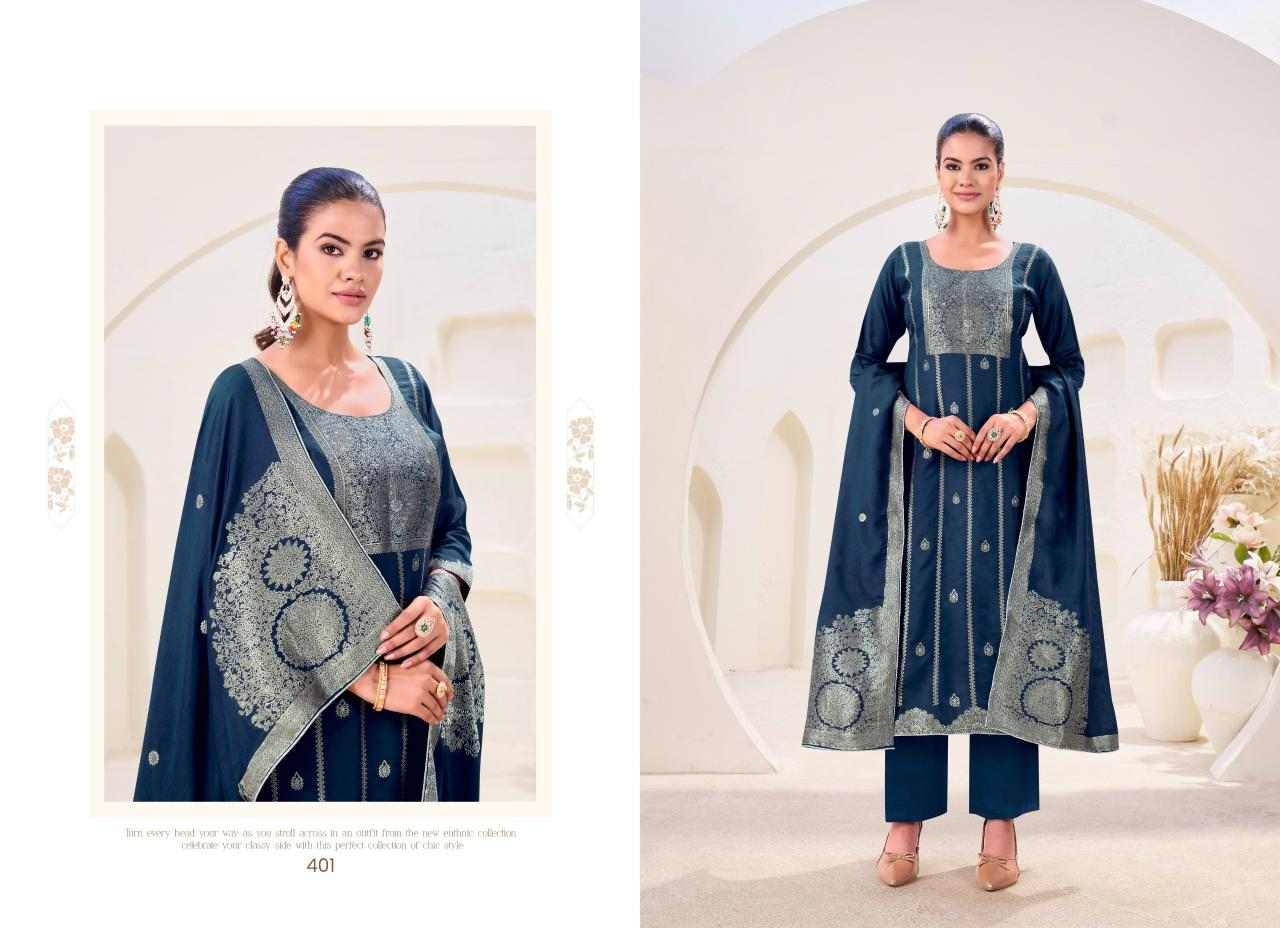 Kayra By Tanishk Fashion 401 To 404 Series Beautiful Festive Suits Colorful Stylish Fancy Casual Wear & Ethnic Wear Muslin Jacquard Dresses At Wholesale Price