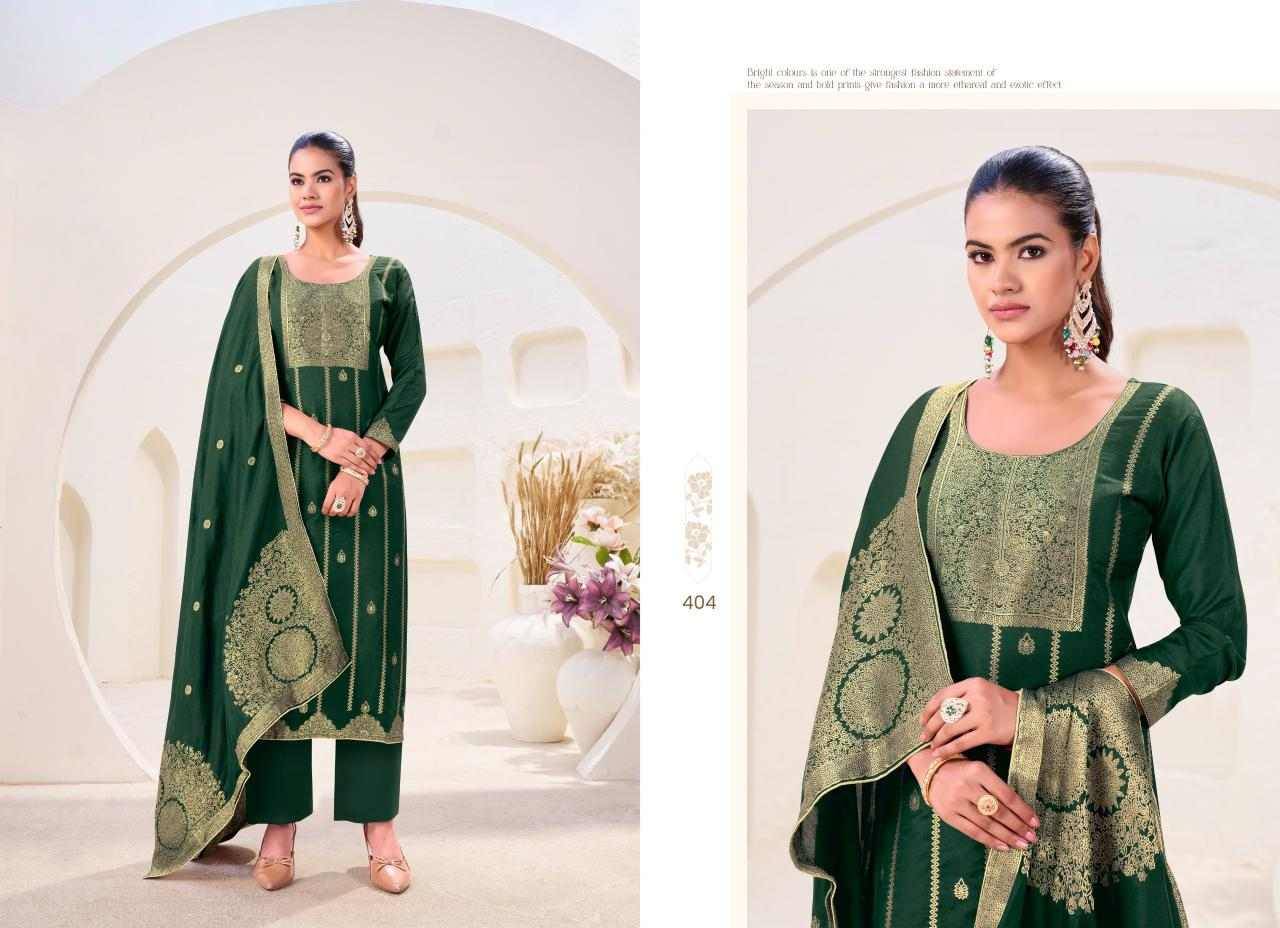 Kayra By Tanishk Fashion 401 To 404 Series Beautiful Festive Suits Colorful Stylish Fancy Casual Wear & Ethnic Wear Muslin Jacquard Dresses At Wholesale Price