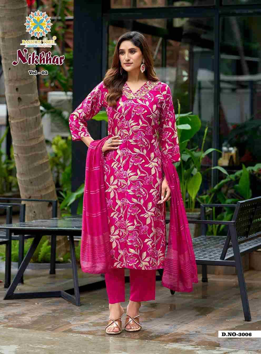 Nikhaar Vol- By Passion Tree 3001 To 3009 Series Beautiful Stylish Festive Suits Fancy Colorful Casual Wear & Ethnic Wear & Ready To Wear Rayon Foil Dresses At Wholesale Price