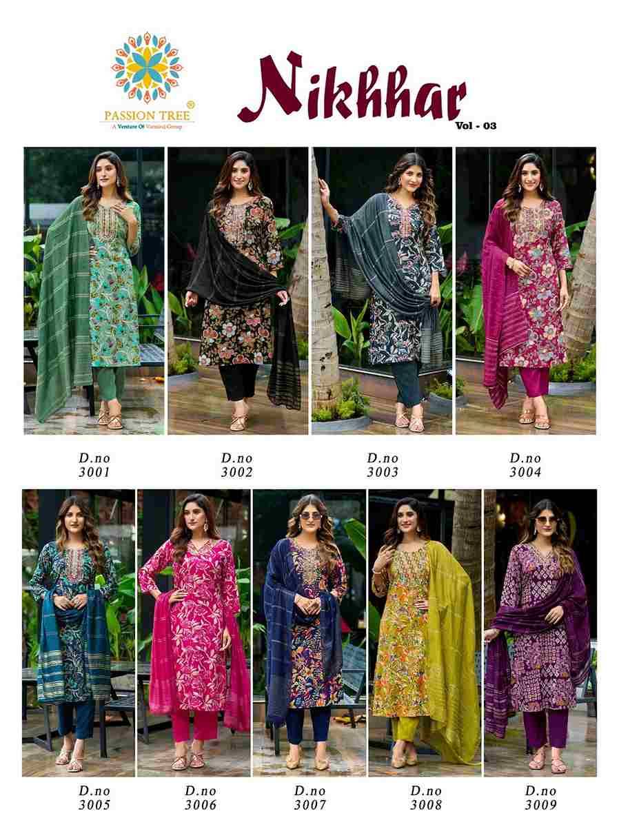 Nikhaar Vol- By Passion Tree 3001 To 3009 Series Beautiful Stylish Festive Suits Fancy Colorful Casual Wear & Ethnic Wear & Ready To Wear Rayon Foil Dresses At Wholesale Price