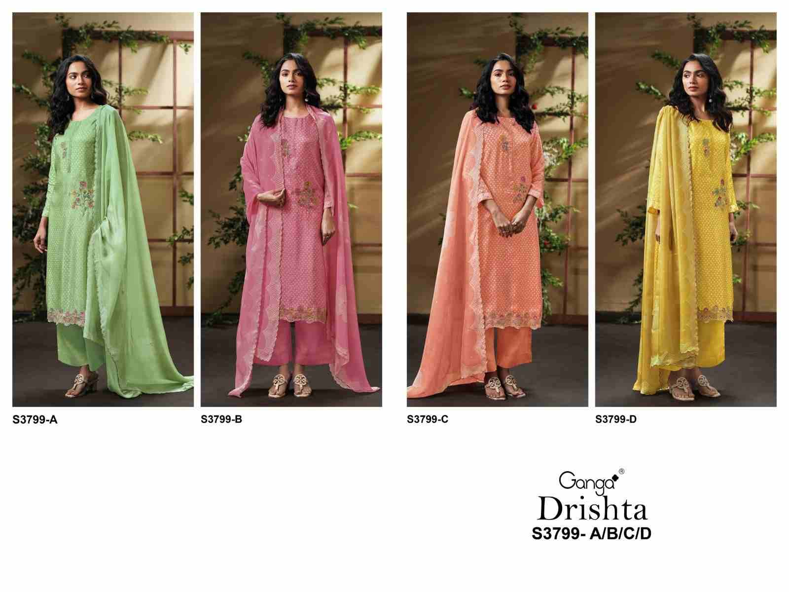 Drishta-3799 By Ganga Fashion 3799-A To 3799-D Series Beautiful Festive Suits Colorful Stylish Fancy Casual Wear & Ethnic Wear Pure Bemberg Dresses At Wholesale Price