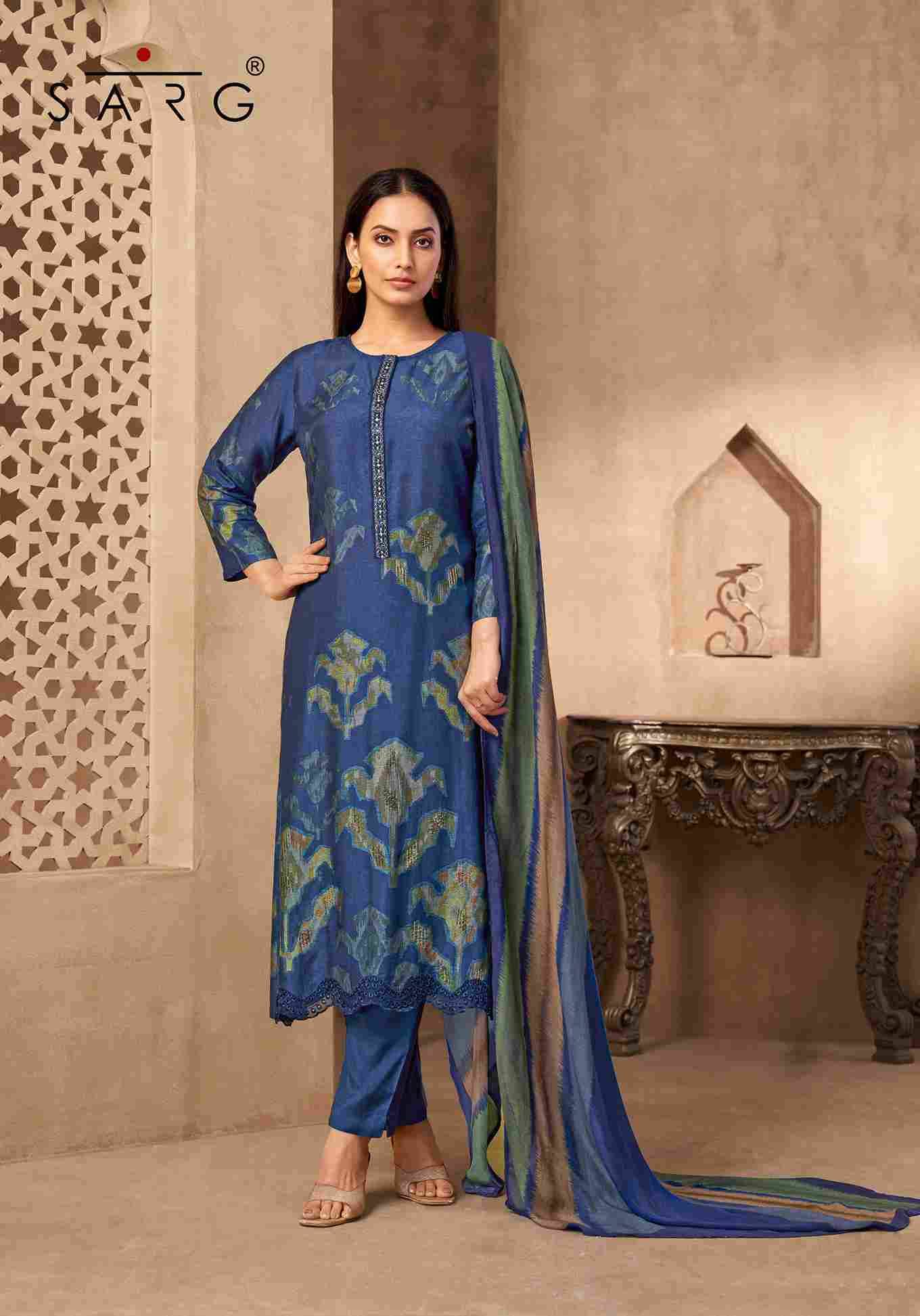 Rang Saaj By Sarg Beautiful Stylish Festive Suits Fancy Colorful Casual Wear & Ethnic Wear & Ready To Wear Pure Muslin Silk Print Dresses At Wholesale Price