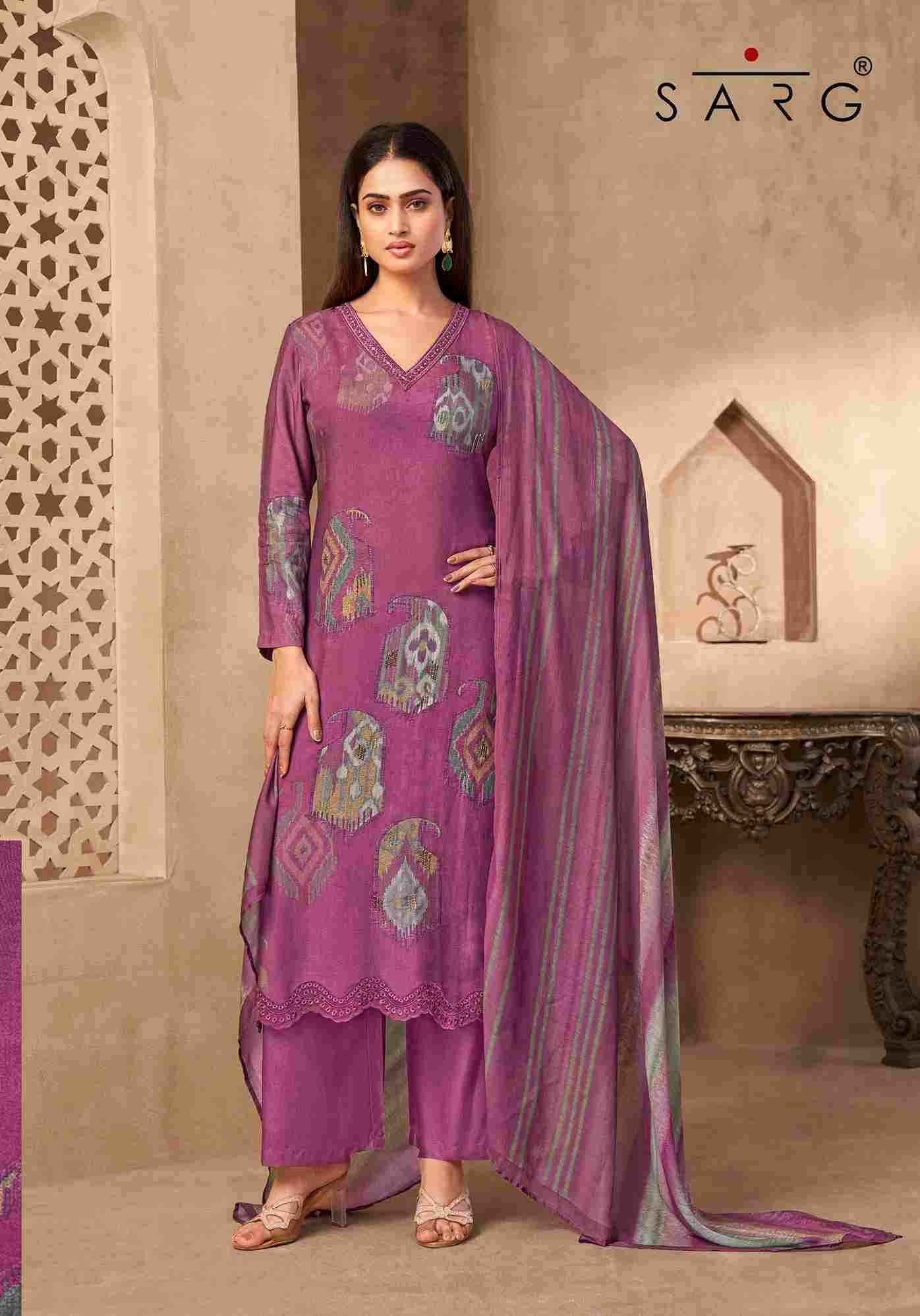 Rang Saaj By Sarg Beautiful Stylish Festive Suits Fancy Colorful Casual Wear & Ethnic Wear & Ready To Wear Pure Muslin Silk Print Dresses At Wholesale Price
