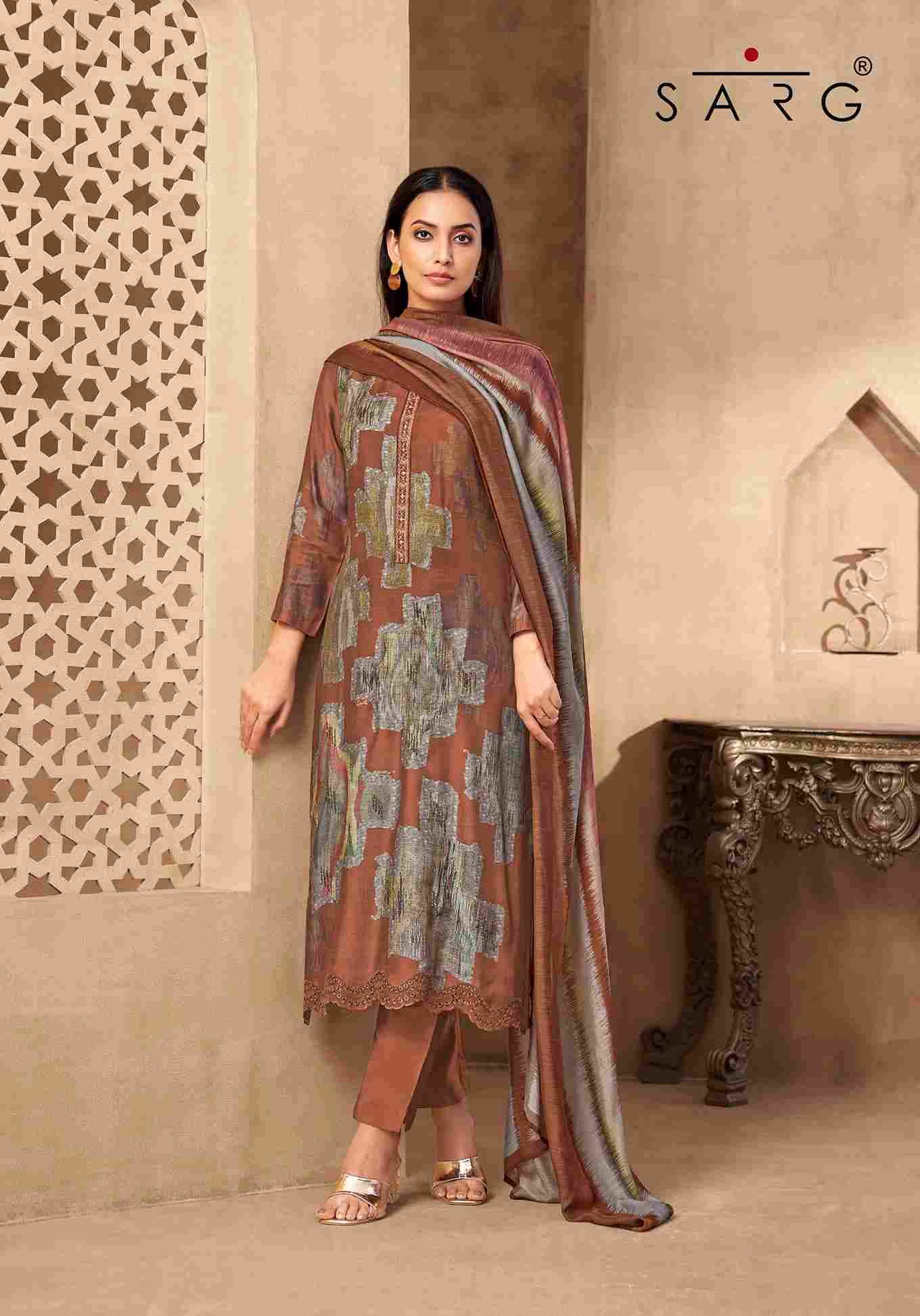 Rang Saaj By Sarg Beautiful Stylish Festive Suits Fancy Colorful Casual Wear & Ethnic Wear & Ready To Wear Pure Muslin Silk Print Dresses At Wholesale Price