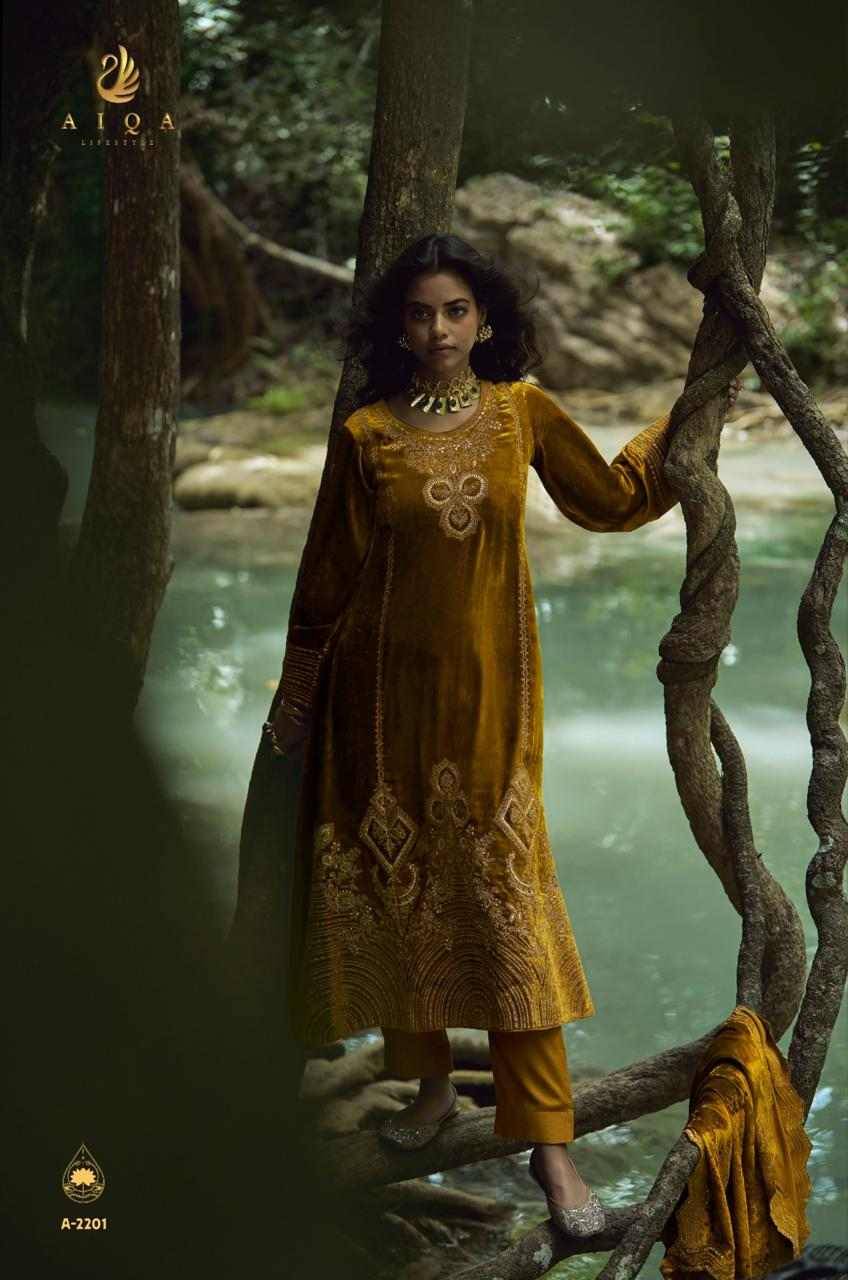 Goddess By Aiqa 2201 To 2206 Series Beautiful Festive Suits Colorful Stylish Fancy Casual Wear & Ethnic Wear Pure Viscose Velvet Dresses At Wholesale Price