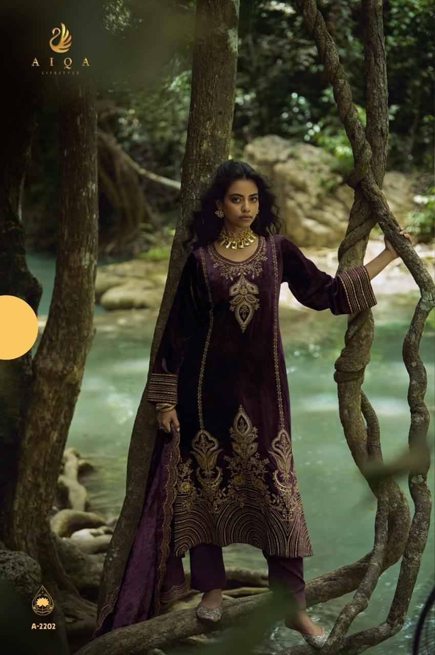 Goddess By Aiqa 2201 To 2206 Series Beautiful Festive Suits Colorful Stylish Fancy Casual Wear & Ethnic Wear Pure Viscose Velvet Dresses At Wholesale Price