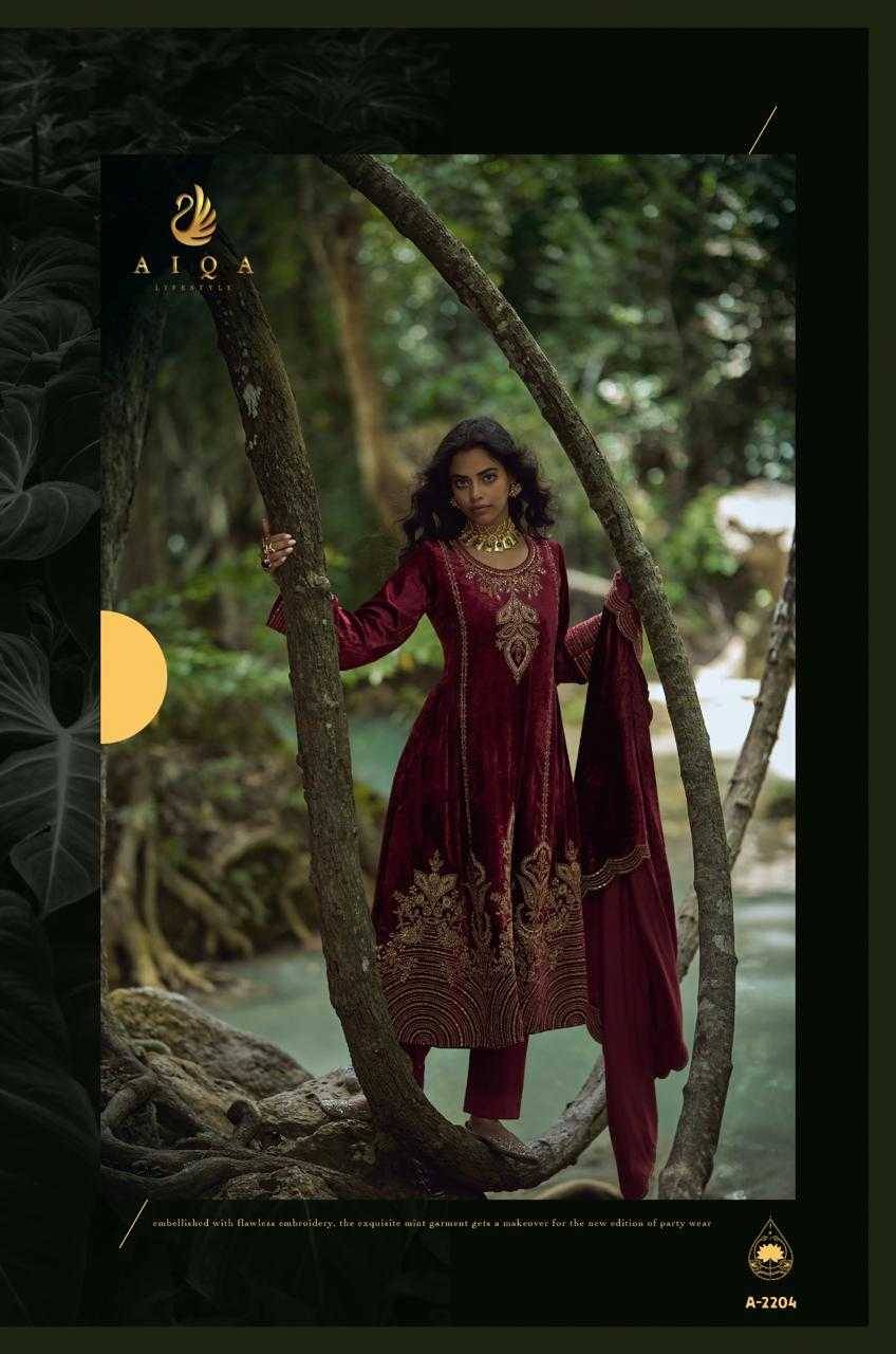 Goddess By Aiqa 2201 To 2206 Series Beautiful Festive Suits Colorful Stylish Fancy Casual Wear & Ethnic Wear Pure Viscose Velvet Dresses At Wholesale Price