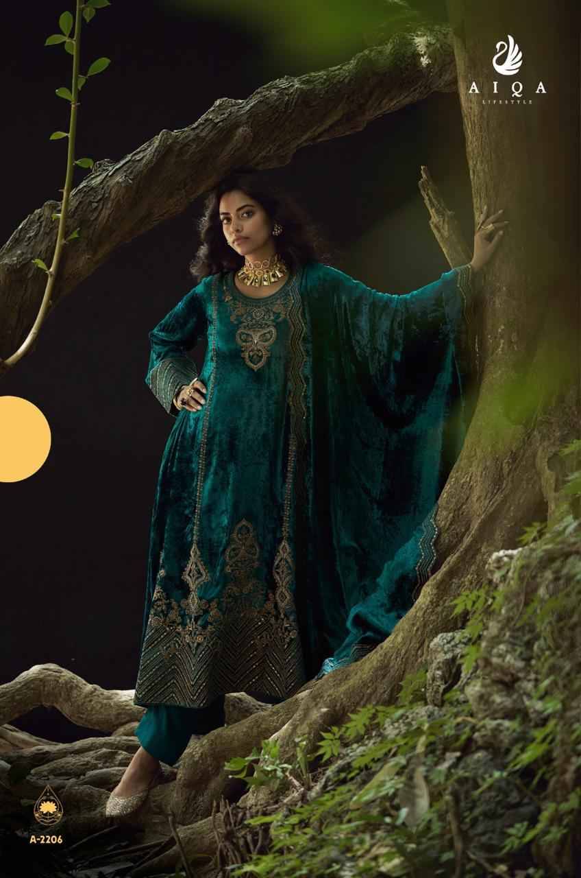 Goddess By Aiqa 2201 To 2206 Series Beautiful Festive Suits Colorful Stylish Fancy Casual Wear & Ethnic Wear Pure Viscose Velvet Dresses At Wholesale Price