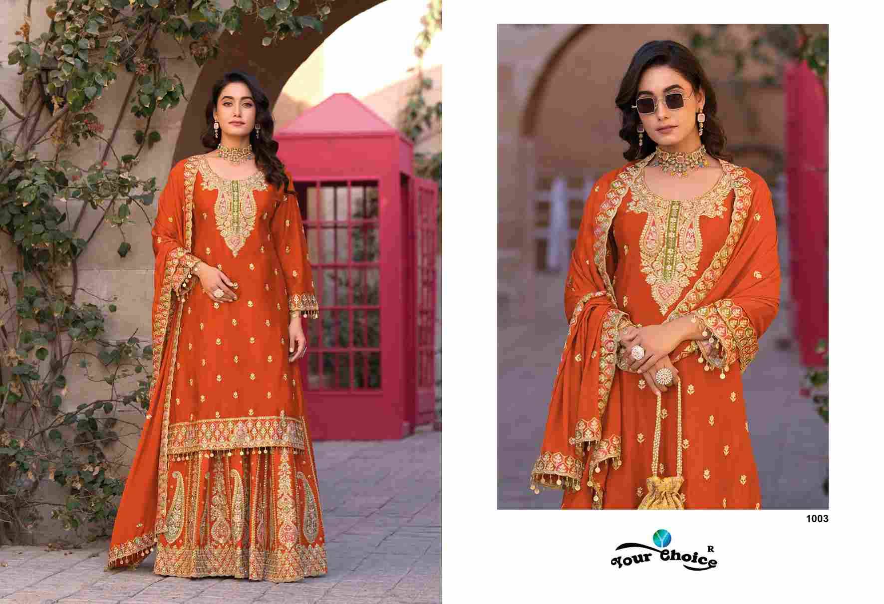 Gold Vol-1 By Your Choice 1001 To 1003 Series Designer Sharara Suits Beautiful Fancy Colorful Stylish Party Wear & Occasional Wear Heavy Chinnon Dresses At Wholesale Price