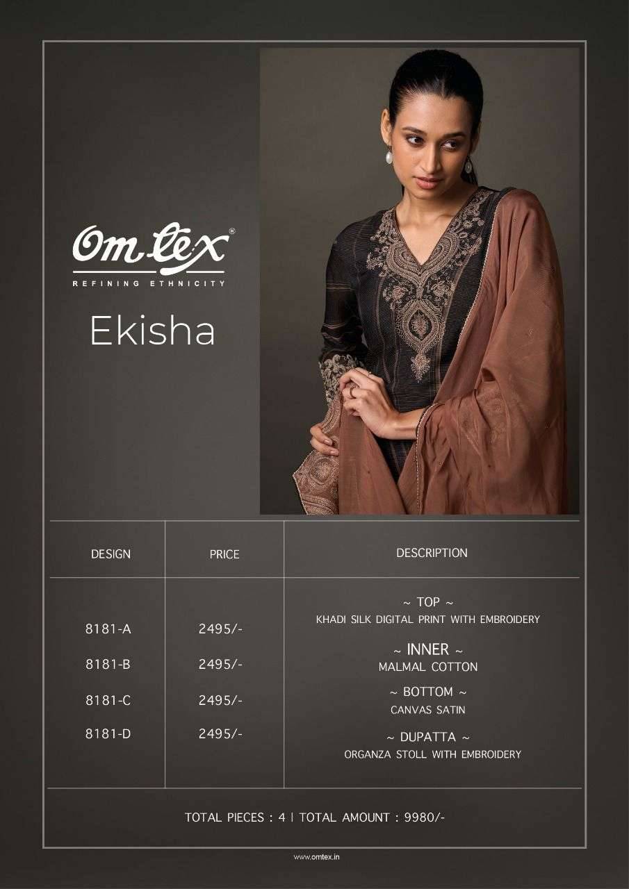 Ekisha By Om Tex 8181-A To 8181-D Series Beautiful Festive Suits Colorful Stylish Fancy Casual Wear & Ethnic Wear Khadi Silk Dresses At Wholesale Price