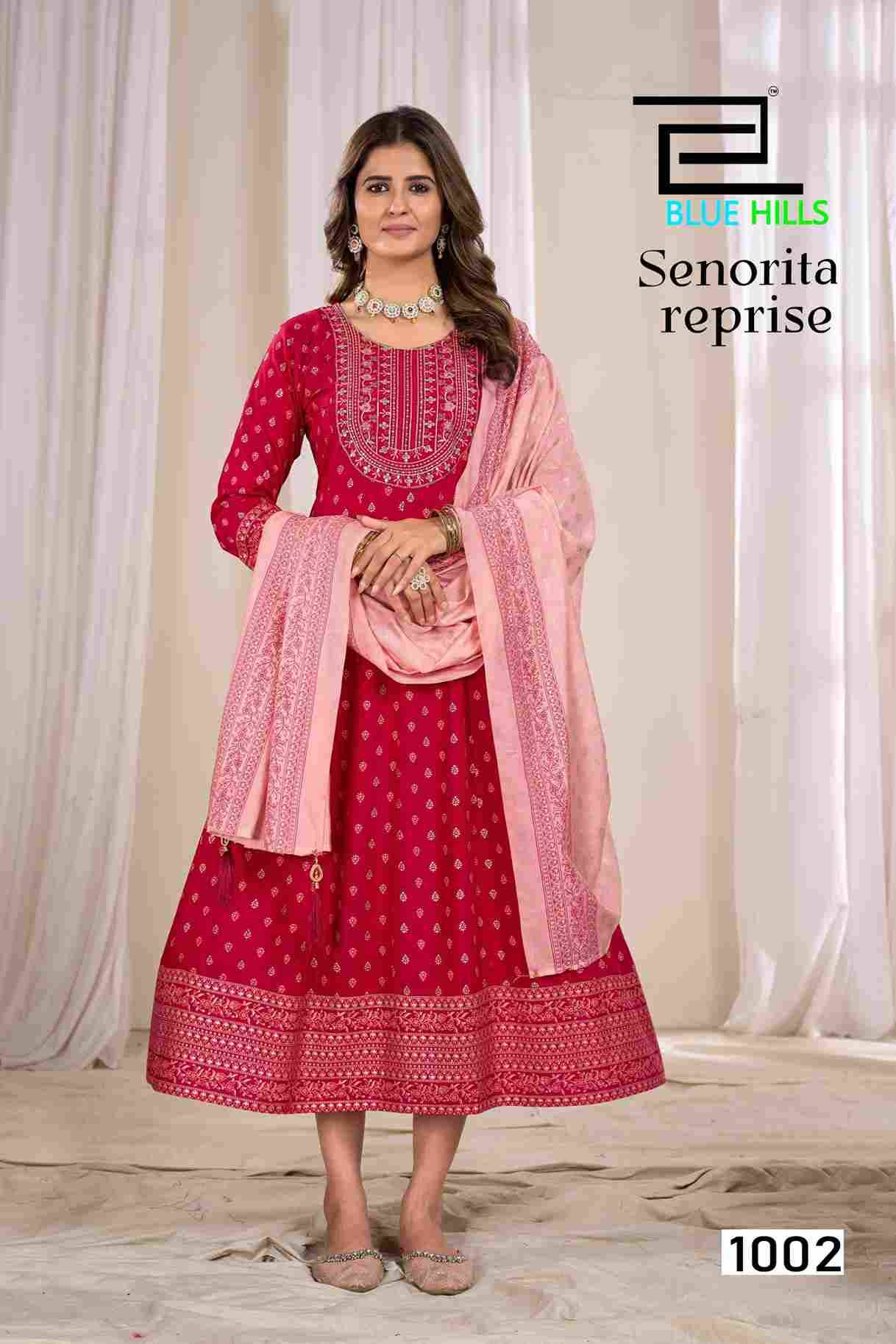 Senorita Reprise By Blue Hills 1001 To 1006 Series Beautiful Stylish Fancy Colorful Casual Wear & Ethnic Wear Rayon Foil Gowns With Dupatta At Wholesale Price