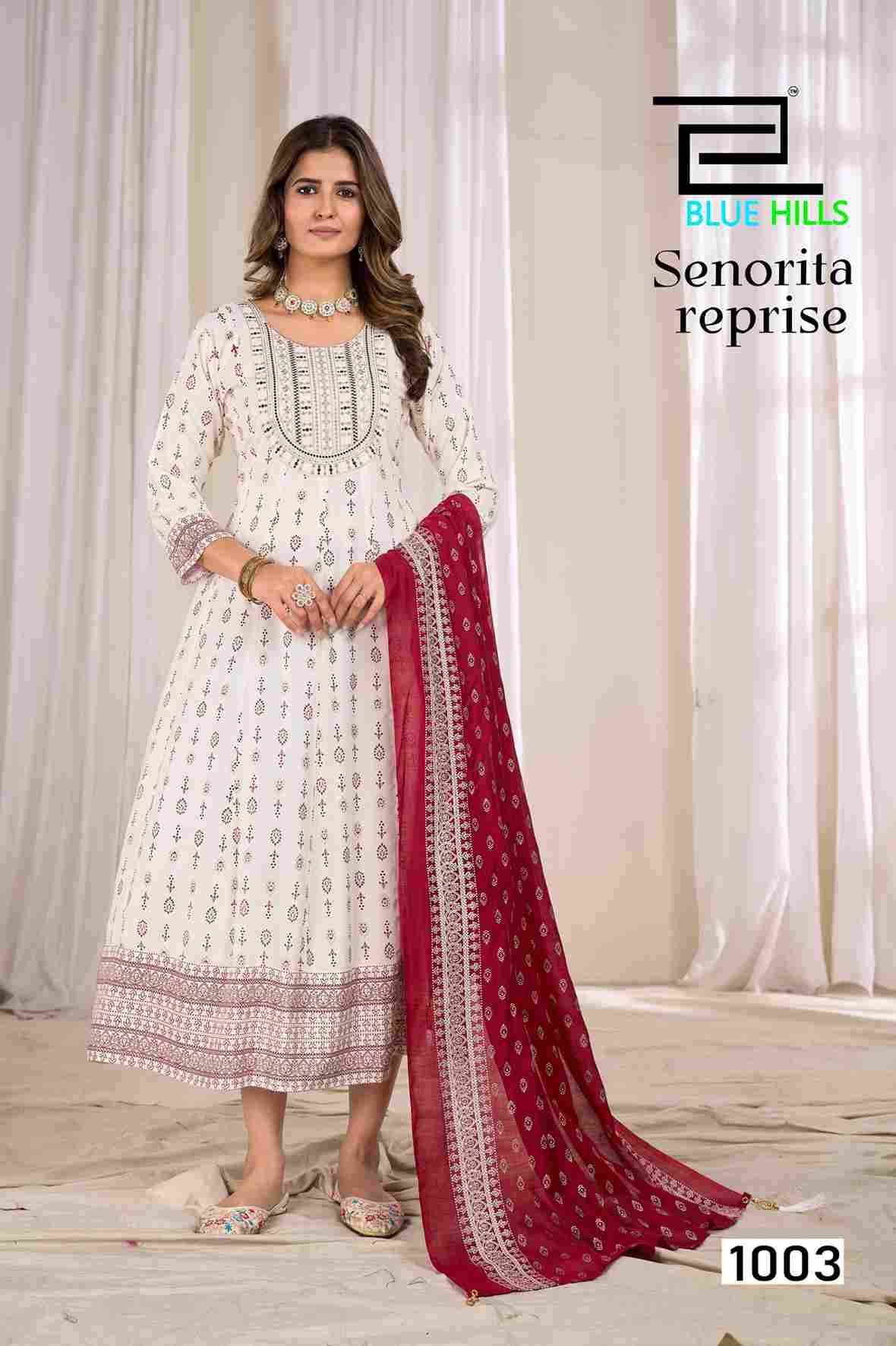 Senorita Reprise By Blue Hills 1001 To 1006 Series Beautiful Stylish Fancy Colorful Casual Wear & Ethnic Wear Rayon Foil Gowns With Dupatta At Wholesale Price