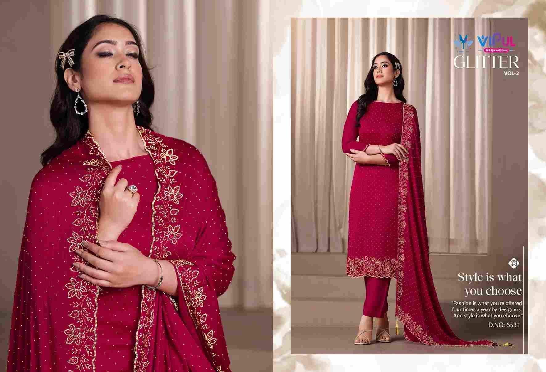 Glitter Vol-2 By Vipul Fashion 6531 To 6536 Series Designer Festive Suits Beautiful Fancy Stylish Colorful Party Wear & Occasional Wear Satin Chiffon With Embroidery Dresses At Wholesale Price
