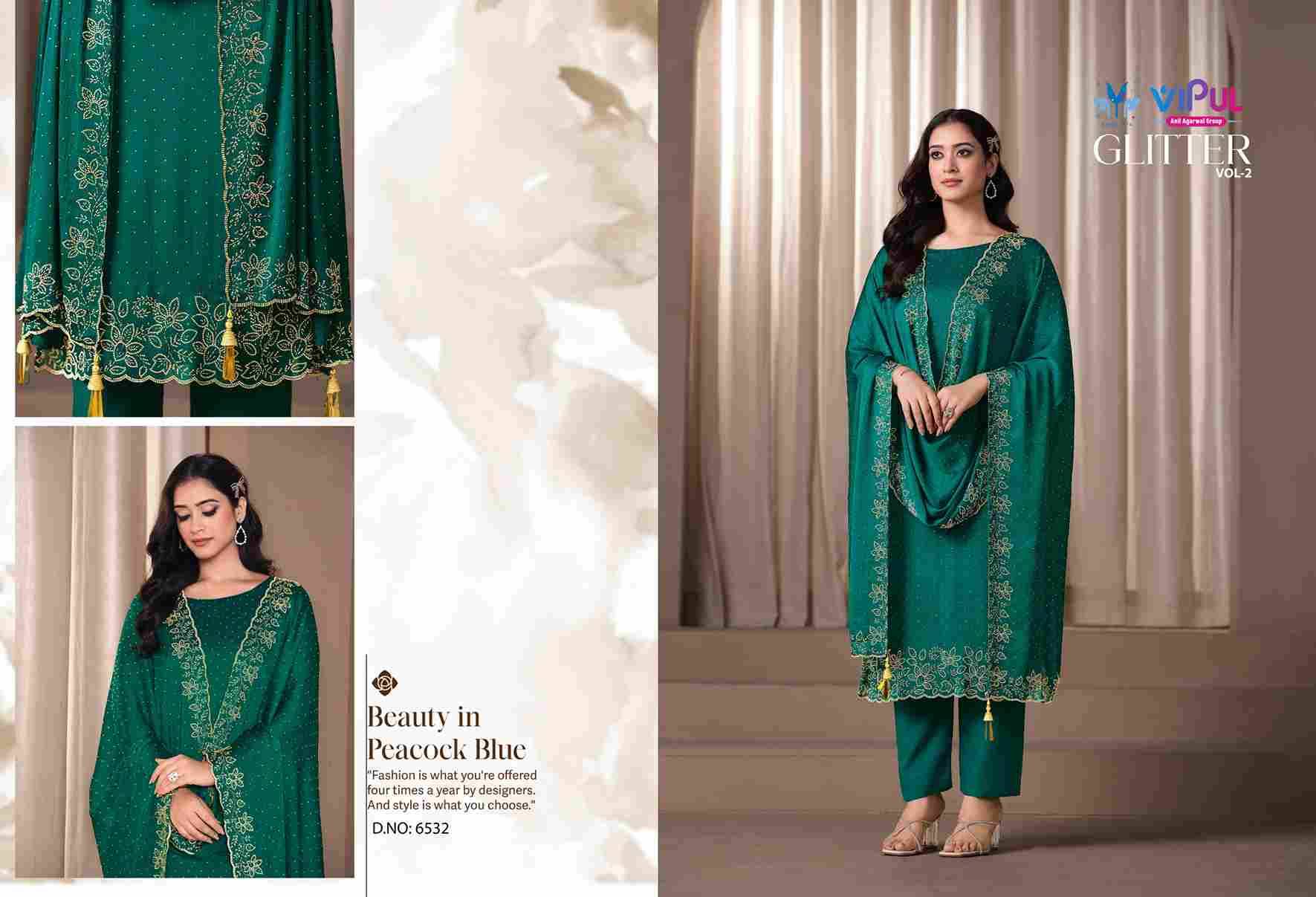 Glitter Vol-2 By Vipul Fashion 6531 To 6536 Series Designer Festive Suits Beautiful Fancy Stylish Colorful Party Wear & Occasional Wear Satin Chiffon With Embroidery Dresses At Wholesale Price