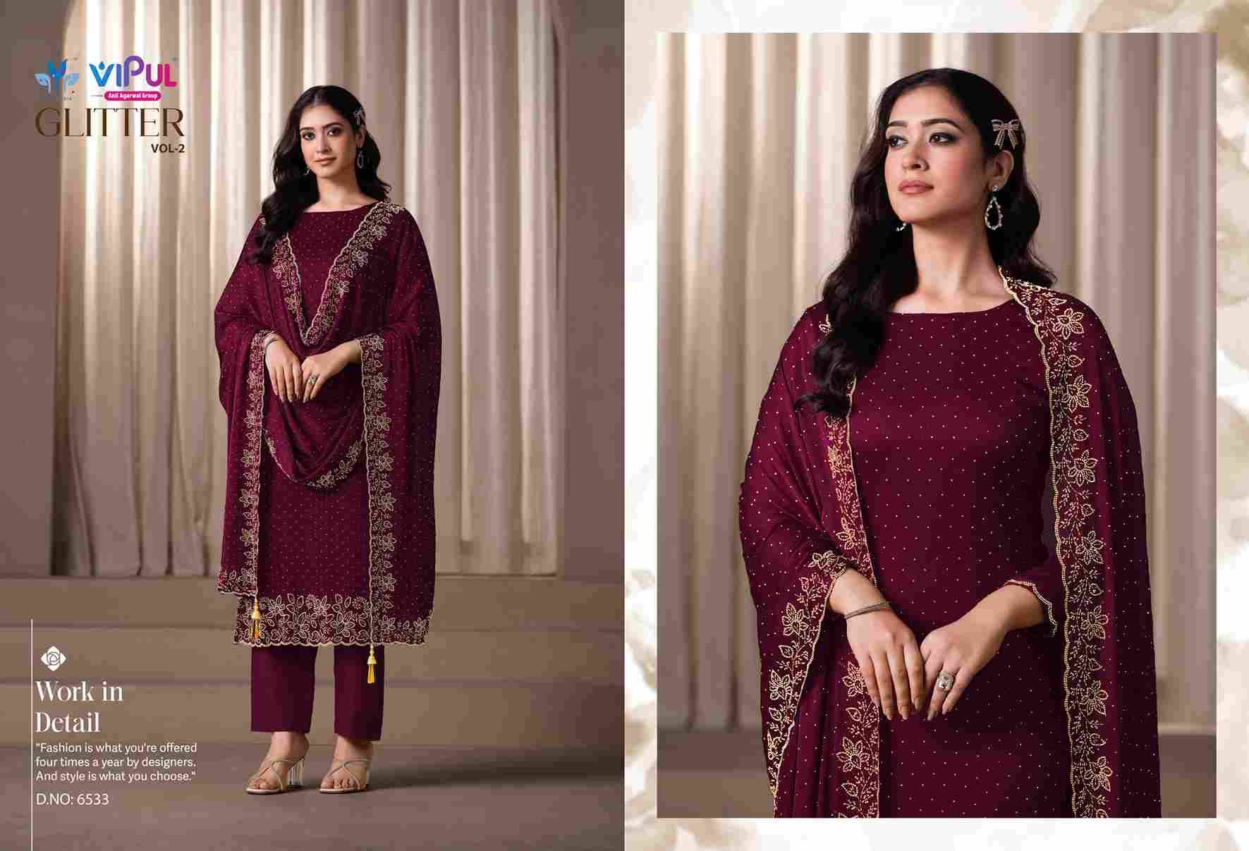 Glitter Vol-2 By Vipul Fashion 6531 To 6536 Series Designer Festive Suits Beautiful Fancy Stylish Colorful Party Wear & Occasional Wear Satin Chiffon With Embroidery Dresses At Wholesale Price