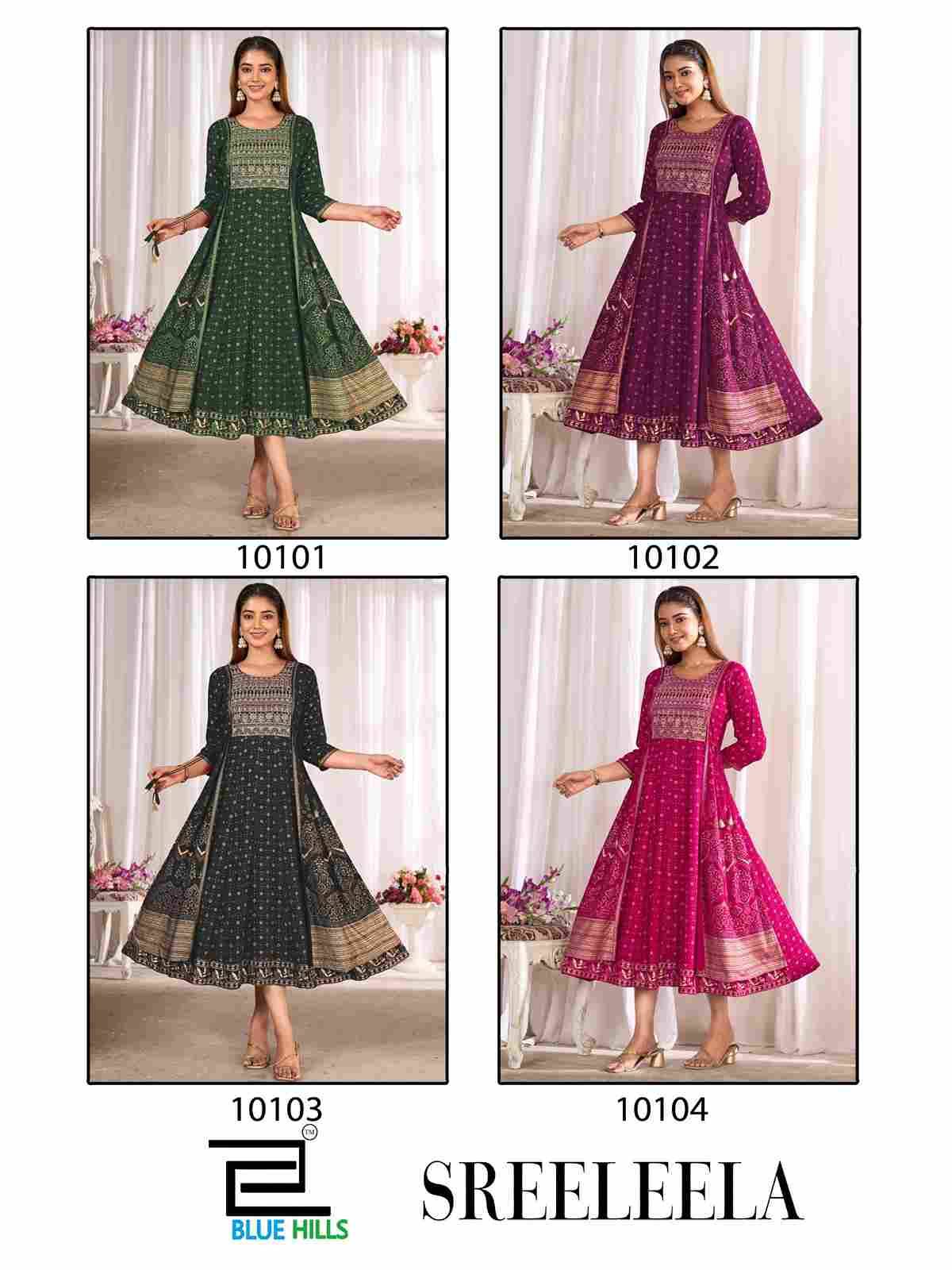 Sreeleela By Blue Hills 1001 To 1004 Series Beautiful Stylish Fancy Colorful Casual Wear & Ethnic Wear Rayon Foil Gowns At Wholesale Price