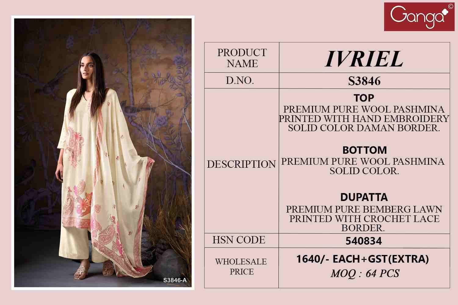Ivriel-3846 By Ganga Fashion 3846-A To 3846-D Series Beautiful Festive Suits Colorful Stylish Fancy Casual Wear & Ethnic Wear Pure Pashmina Dresses At Wholesale Price