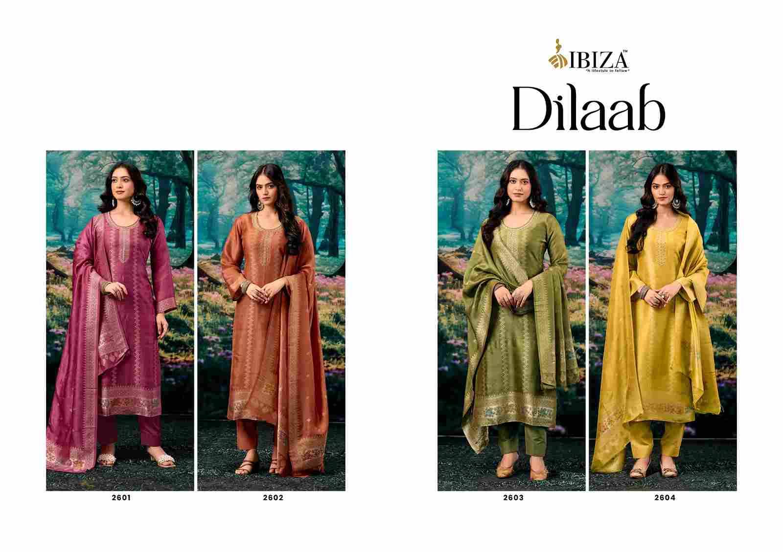 Dilaab By Ibiza 2601 To 2604 Series Beautiful Festive Suits Colorful Stylish Fancy Casual Wear & Ethnic Wear Pure Jacquard Silk Dresses At Wholesale Price