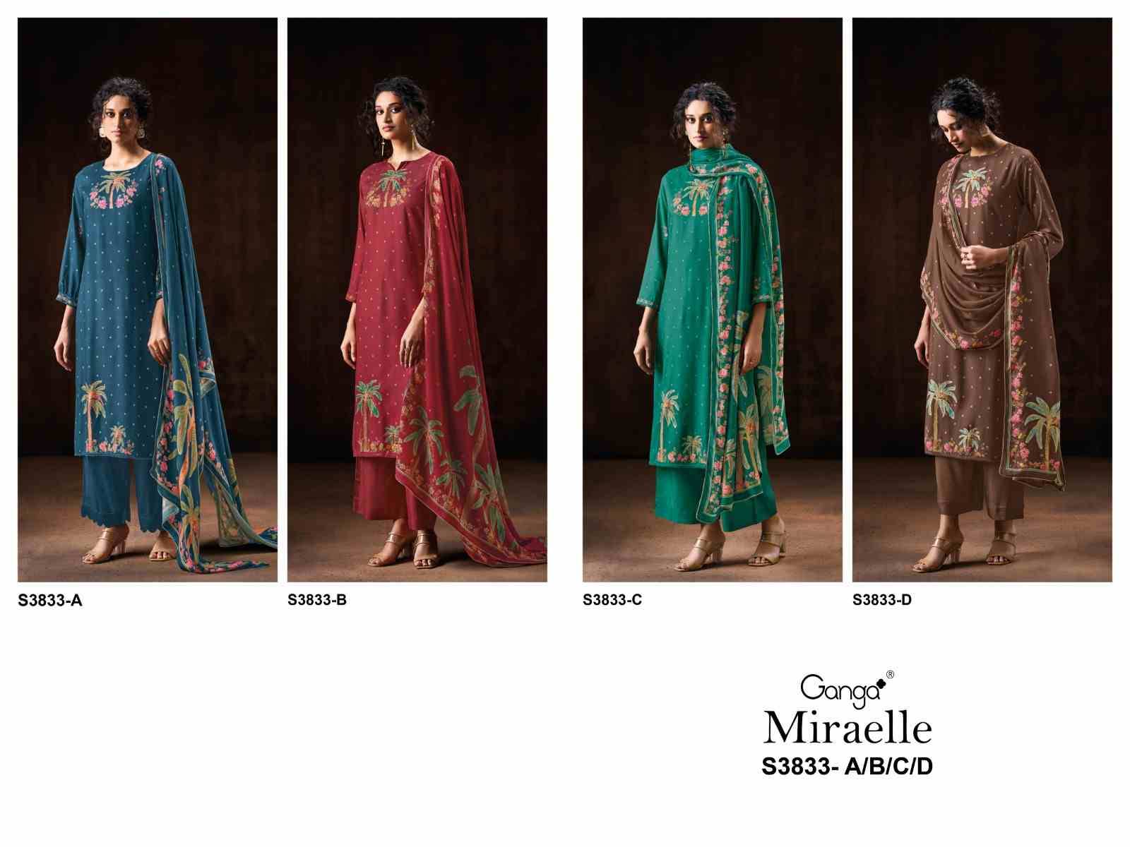 Miraelle-3833 By Ganga Fashion 3833-A To 3833-D Series Beautiful Festive Suits Colorful Stylish Fancy Casual Wear & Ethnic Wear Pure Pashmina Dresses At Wholesale Price