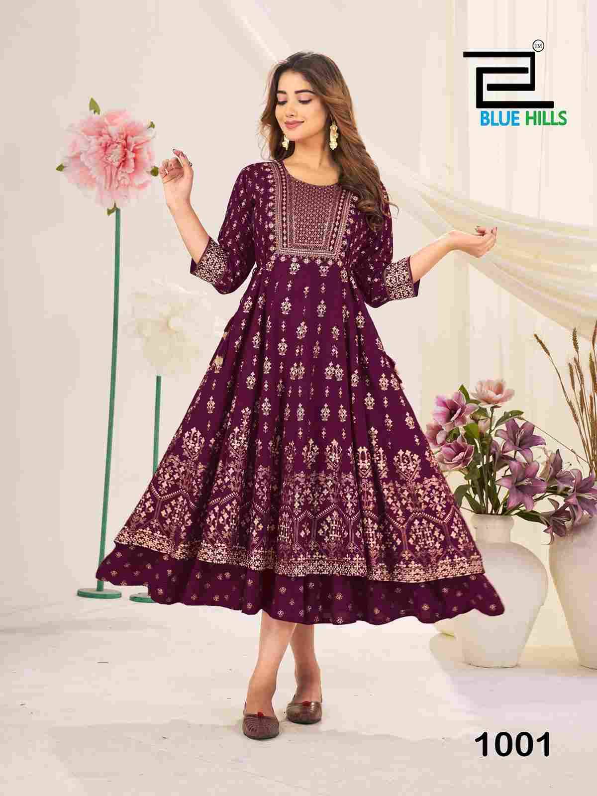 Jyotika By Blue Hills 1001 To 1004 Series Beautiful Stylish Fancy Colorful Casual Wear & Ethnic Wear Rayon Foil Gowns At Wholesale Price