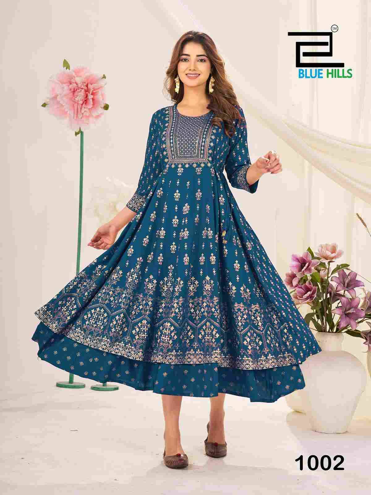 Jyotika By Blue Hills 1001 To 1004 Series Beautiful Stylish Fancy Colorful Casual Wear & Ethnic Wear Rayon Foil Gowns At Wholesale Price