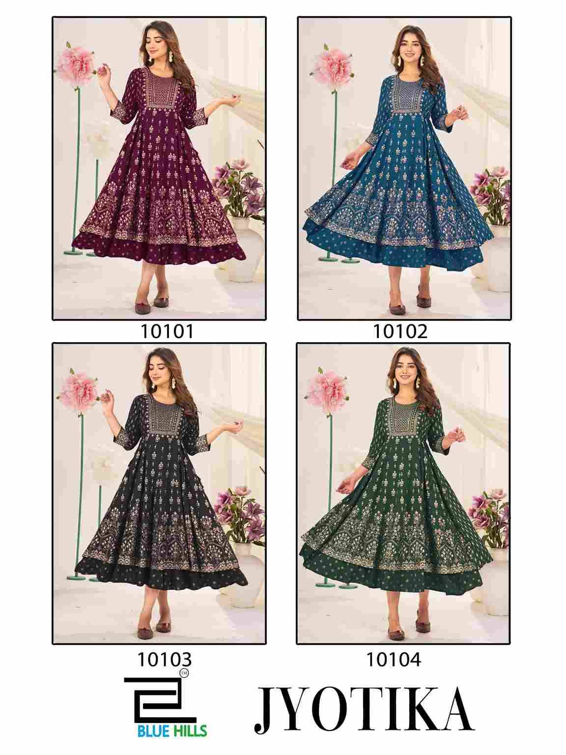 Jyotika By Blue Hills 1001 To 1004 Series Beautiful Stylish Fancy Colorful Casual Wear & Ethnic Wear Rayon Foil Gowns At Wholesale Price