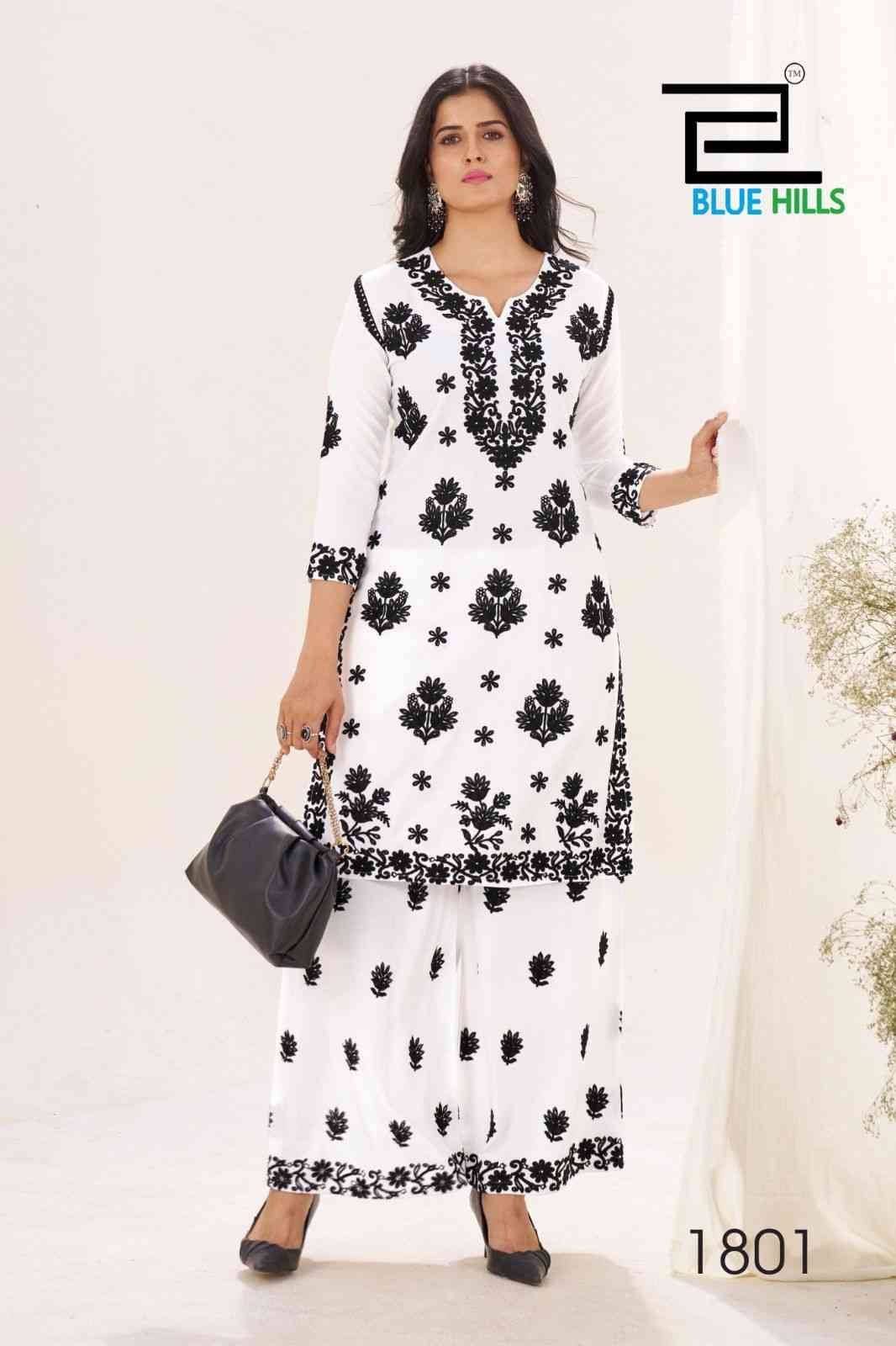 Black And White Vol-18 By Blue Hills 1801 To 1802 Series Designer Stylish Fancy Colorful Beautiful Party Wear & Ethnic Wear Collection Rayon Print Kurtis With Bottom At Wholesale Price