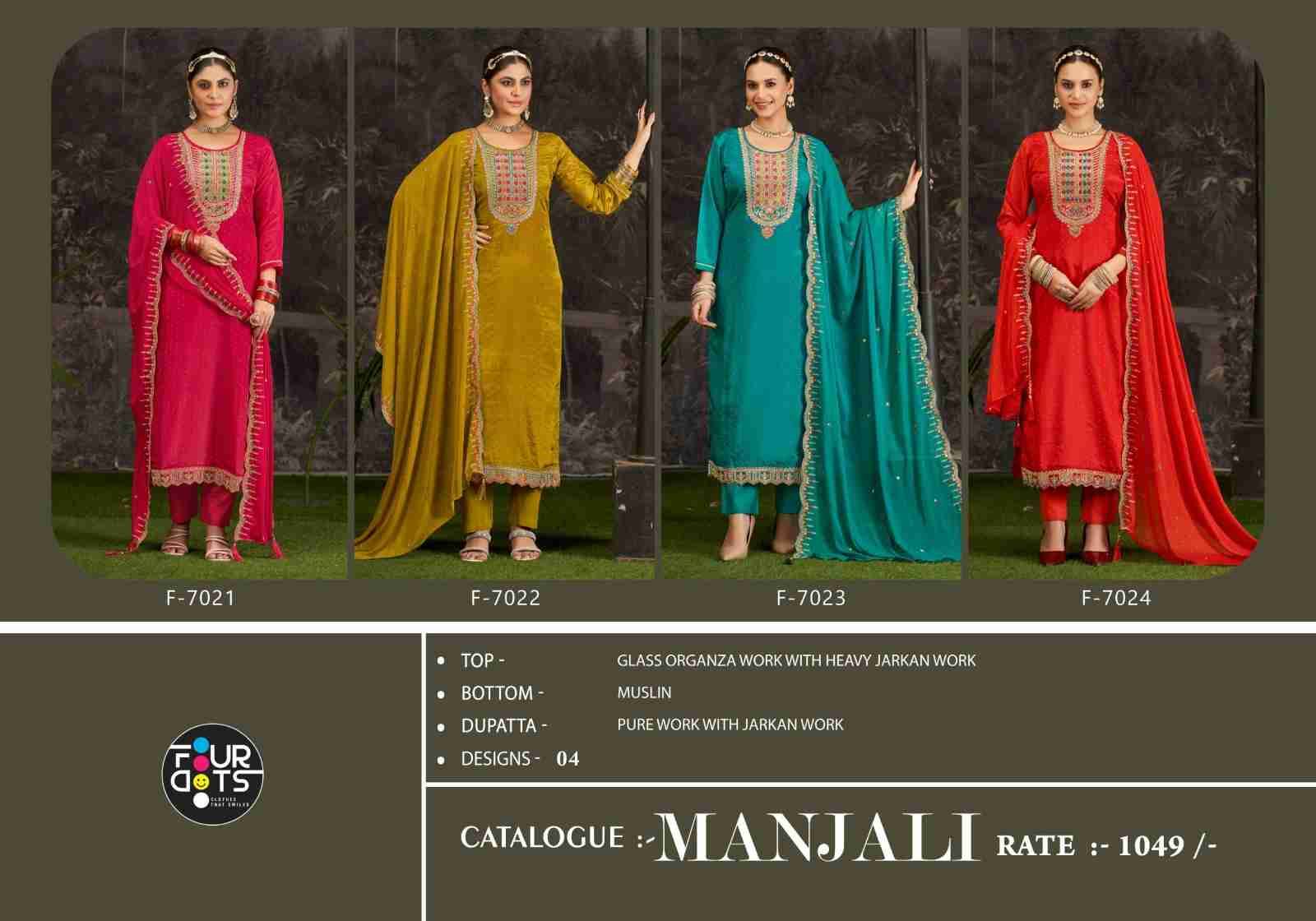 Manjali By Four Dots 7021 To 7024 Series Designer Stylish Fancy Colorful Beautiful Party Wear & Ethnic Wear Collection Organza Dresses At Wholesale Price