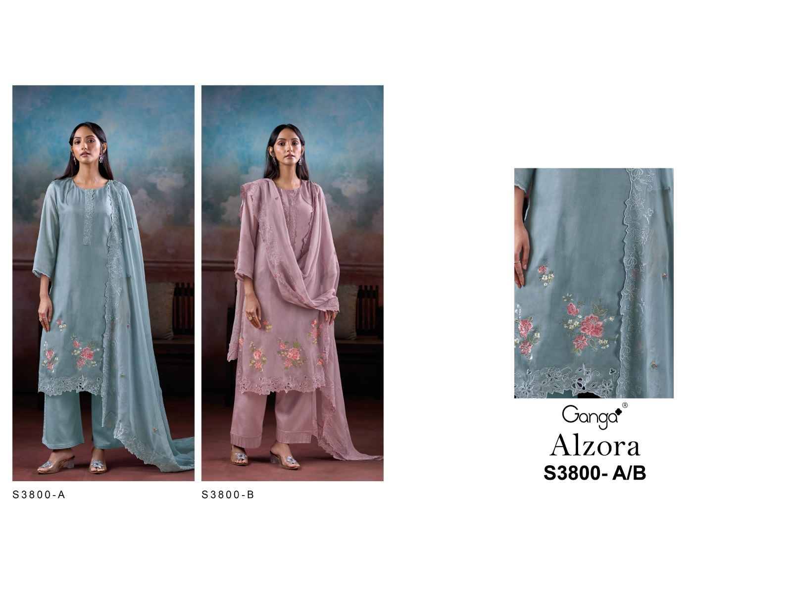 Alzora-3800 By Ganga Fashion 3800-A To 3800-B Series Beautiful Festive Suits Colorful Stylish Fancy Casual Wear & Ethnic Wear Pure Bemberg Silk Dresses At Wholesale Price