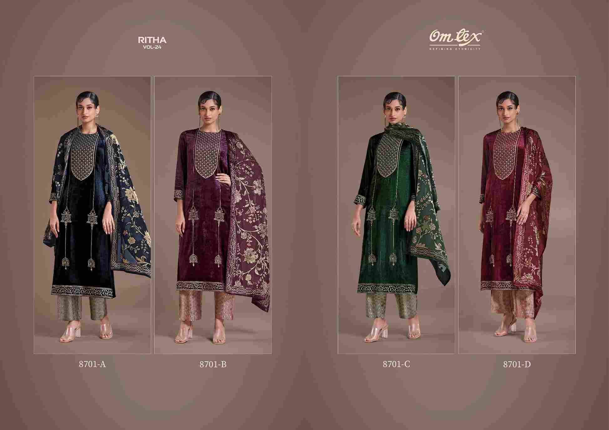 Ritha Vol-24 By Om Tex 8701-A To 8701-D Series Beautiful Festive Suits Colorful Stylish Fancy Casual Wear & Ethnic Wear Viscose Velvet Dresses At Wholesale Price