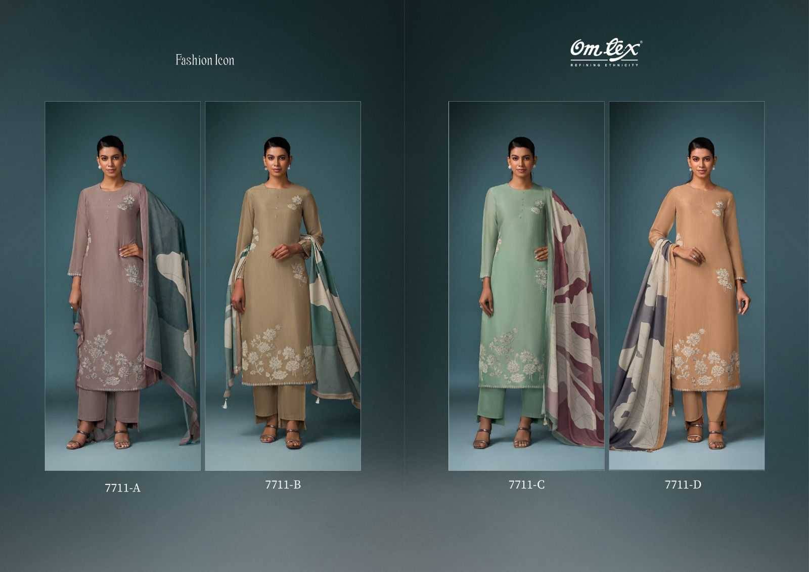 Fashion Icon By Om Tex 7711-A To 7711-D Series Beautiful Festive Suits Colorful Stylish Fancy Casual Wear & Ethnic Wear Silk Dresses At Wholesale Price