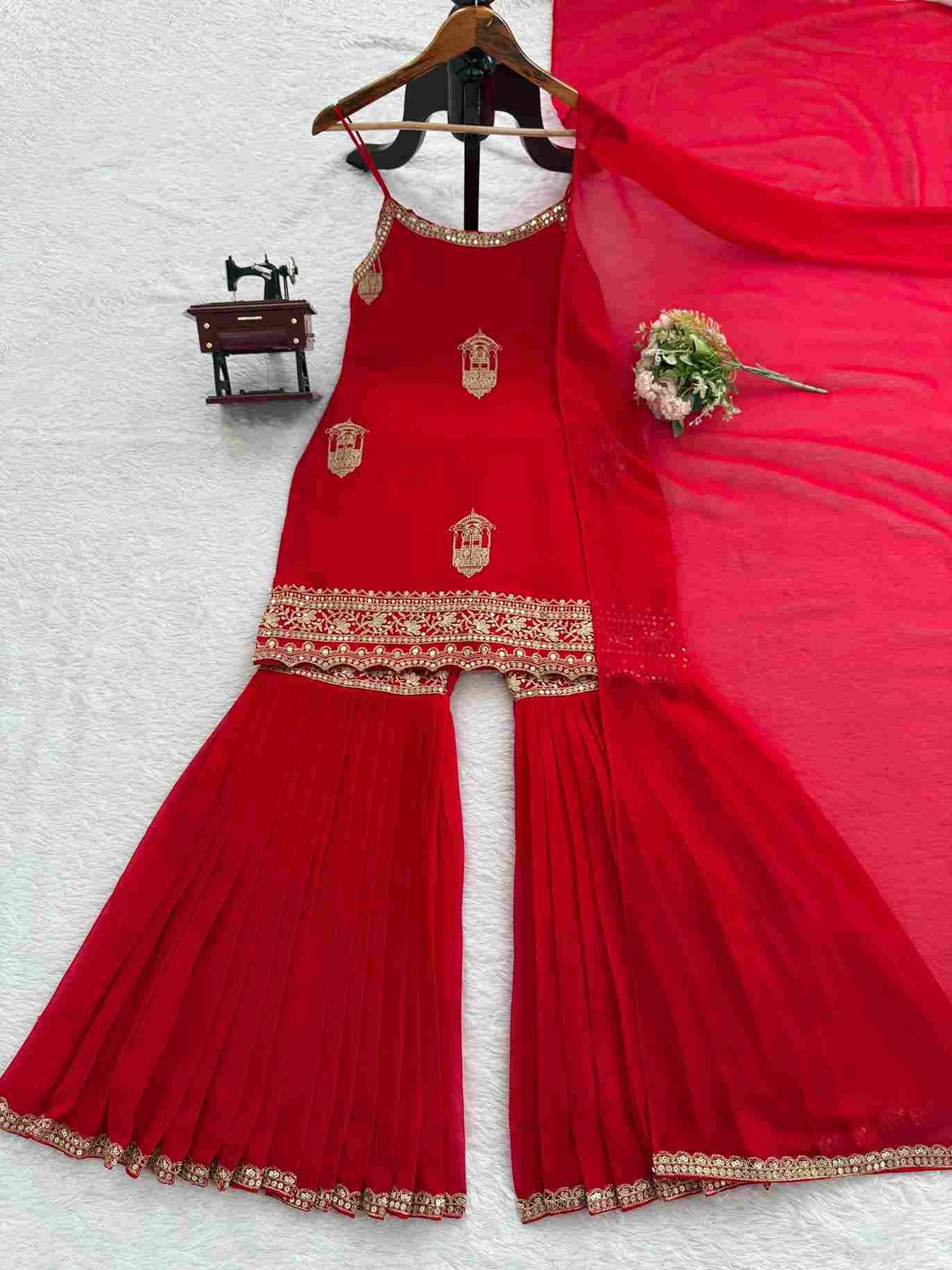 K-1529 By Fashid Wholesale Beautiful Sharara Festive Suits Colorful Stylish Fancy Casual Wear & Ethnic Wear Faux Georgette Dresses At Wholesale Price