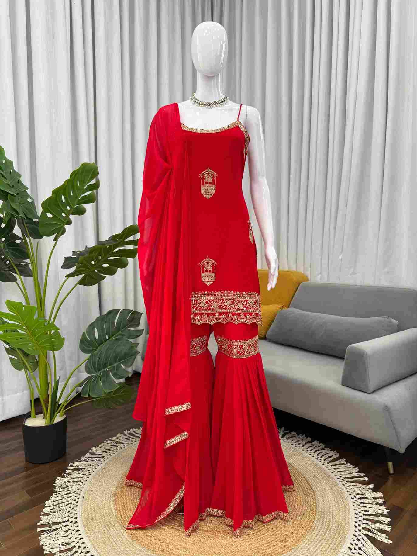 K-1529 By Fashid Wholesale Beautiful Sharara Festive Suits Colorful Stylish Fancy Casual Wear & Ethnic Wear Faux Georgette Dresses At Wholesale Price