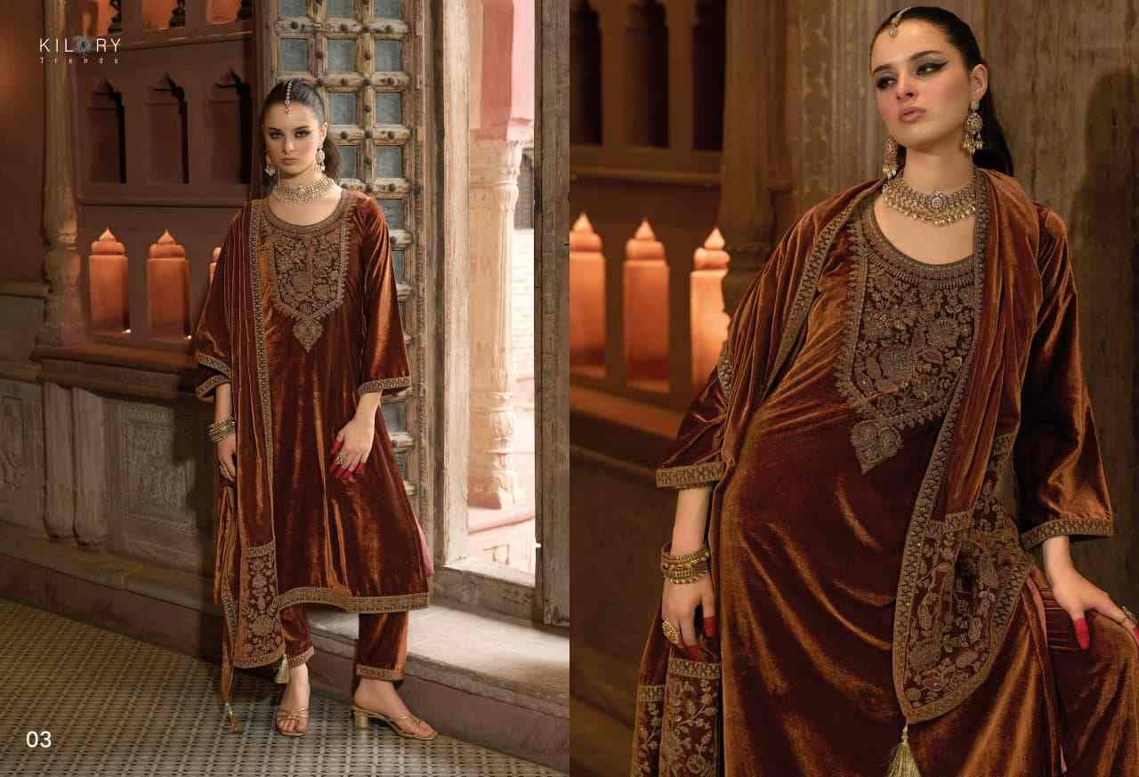 Shehzaadi By Kilory 01 To 06 Series Beautiful Festive Suits Colorful Stylish Fancy Casual Wear & Ethnic Wear Pure Velvet Dresses At Wholesale Price