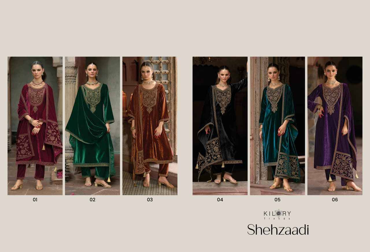 Shehzaadi By Kilory 01 To 06 Series Beautiful Festive Suits Colorful Stylish Fancy Casual Wear & Ethnic Wear Pure Velvet Dresses At Wholesale Price