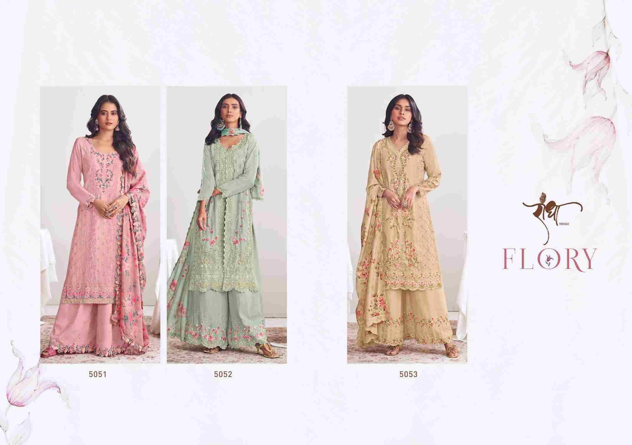 Flory By Radha Trendz 5051 To 5053 Series Designer Sharara Suits Beautiful Fancy Colorful Stylish Party Wear & Occasional Wear Premium Chinnon Dresses At Wholesale Price