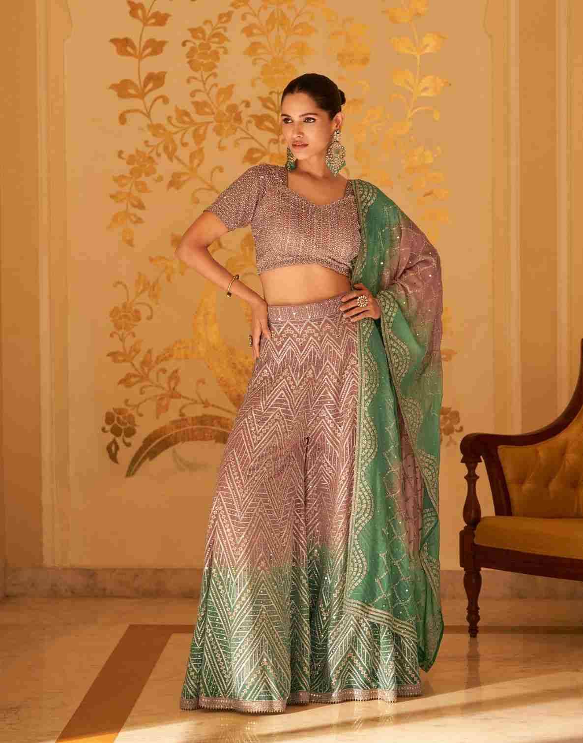Laskara By Sayuri 5760 To 5764 Series Designer Stylish Fancy Colorful Beautiful Party Wear & Ethnic Wear Collection Georgette Crop Top With Bottom And Dupatta At Wholesale Price