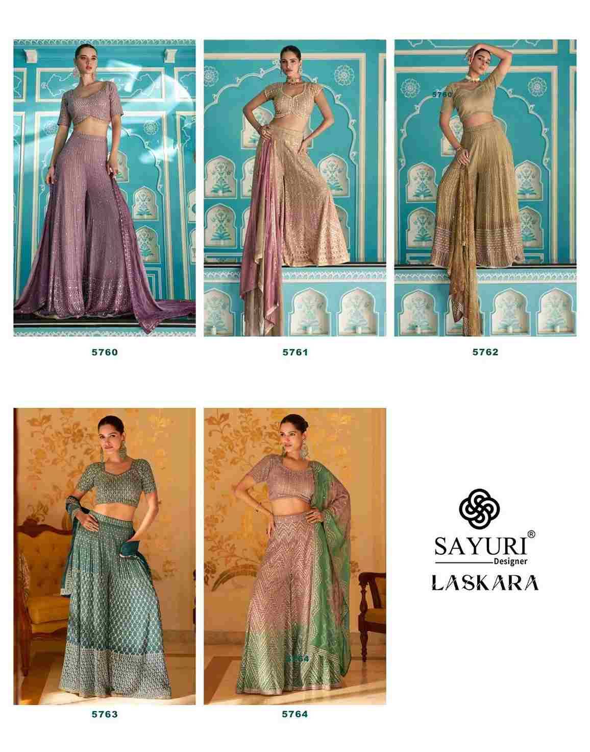 Laskara By Sayuri 5760 To 5764 Series Designer Stylish Fancy Colorful Beautiful Party Wear & Ethnic Wear Collection Georgette Crop Top With Bottom And Dupatta At Wholesale Price