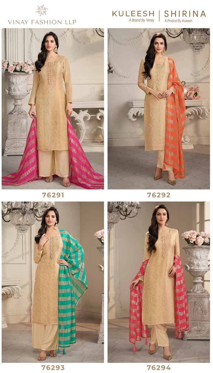 Shirina By Kuleesh 76291 To 76294 Series Designer Festive Suits Collection Beautiful Stylish Fancy Colorful Party Wear & Occasional Wear Simmer Jacquard Dresses At Wholesale Price
