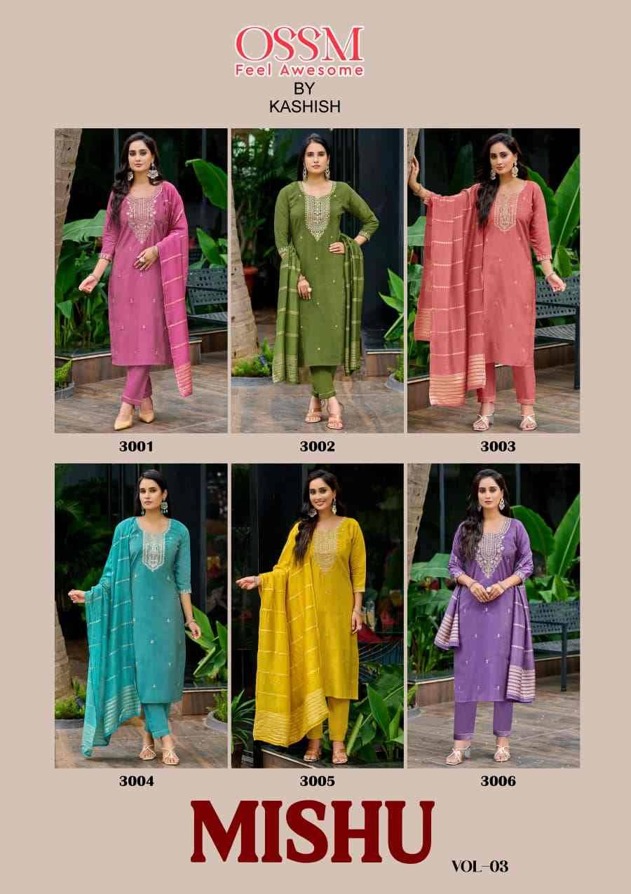 Mishu Vol-3 By Ossm 3001 To 3006 Series Designer Stylish Fancy Colorful Beautiful Party Wear & Ethnic Wear Collection Shimmer Dresses At Wholesale Price