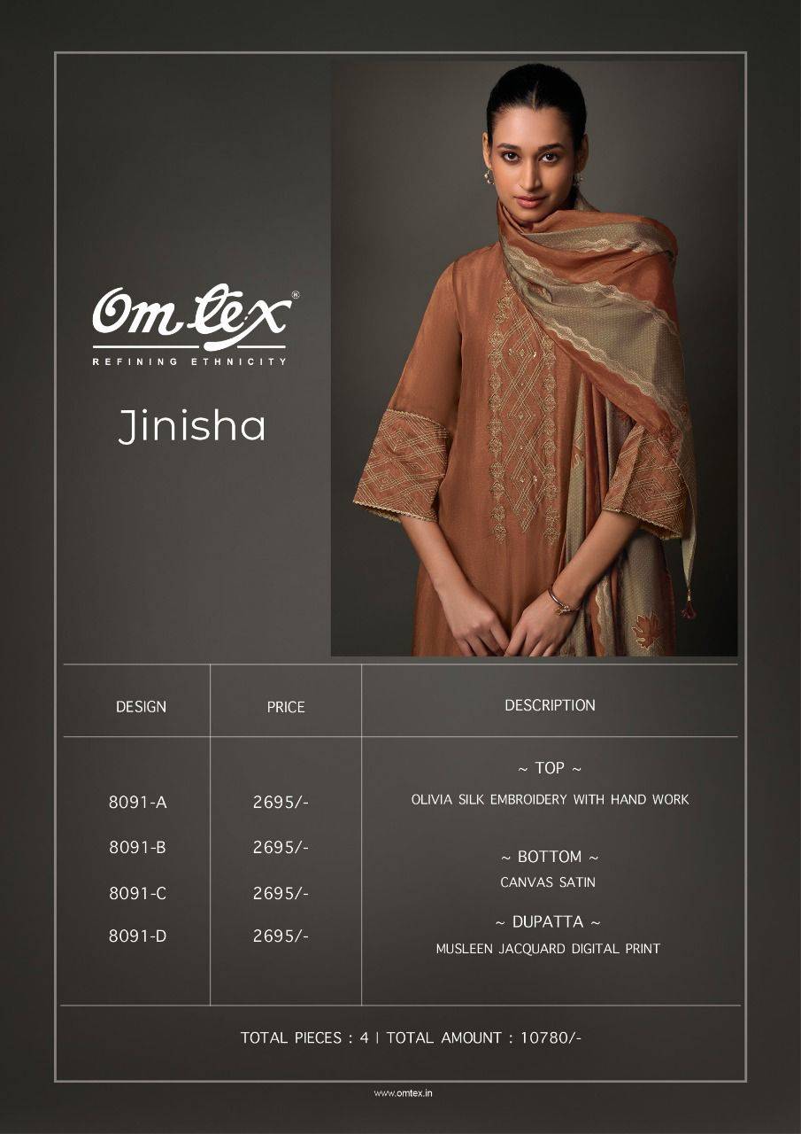 Jinisha By Om Tex 8091-A To 8091-D Series Beautiful Festive Suits Colorful Stylish Fancy Casual Wear & Ethnic Wear Silk Dresses At Wholesale Price