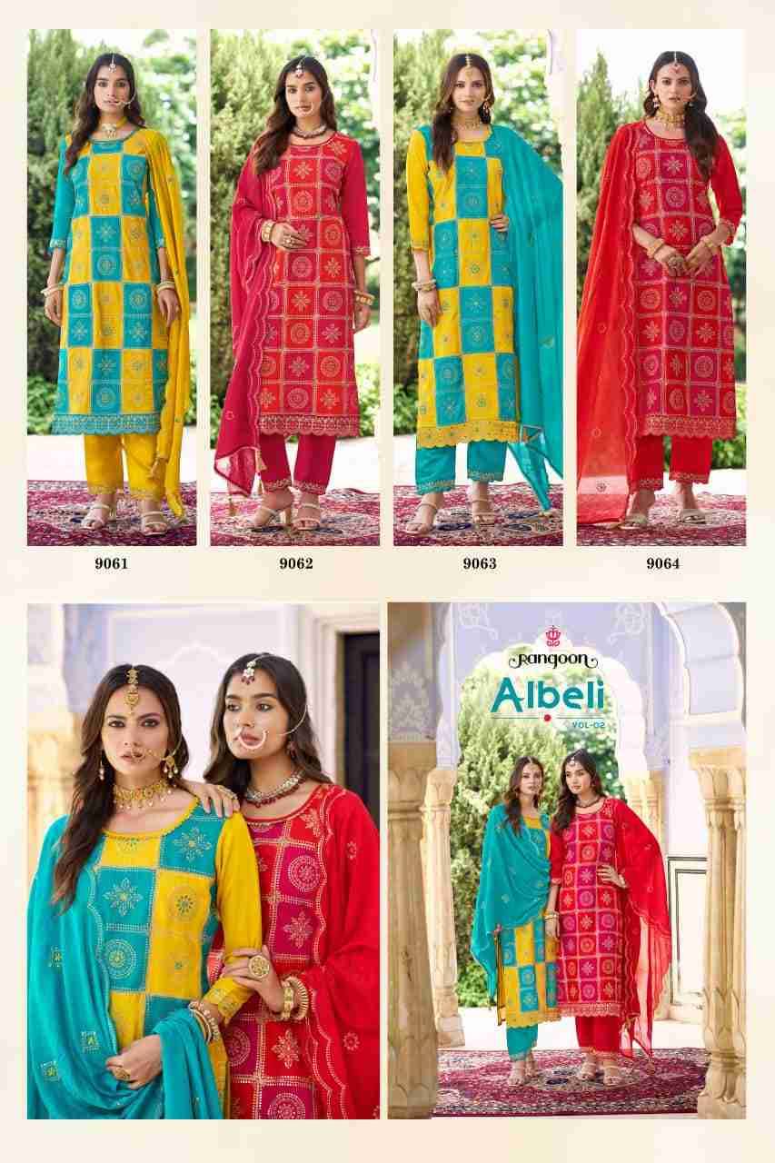 Albeli Vol-2 By Rangoon 9061 To 9064 Series Beautiful Stylish Festive Suits Fancy Colorful Casual Wear & Ethnic Wear & Ready To Wear Silk Dresses At Wholesale Price